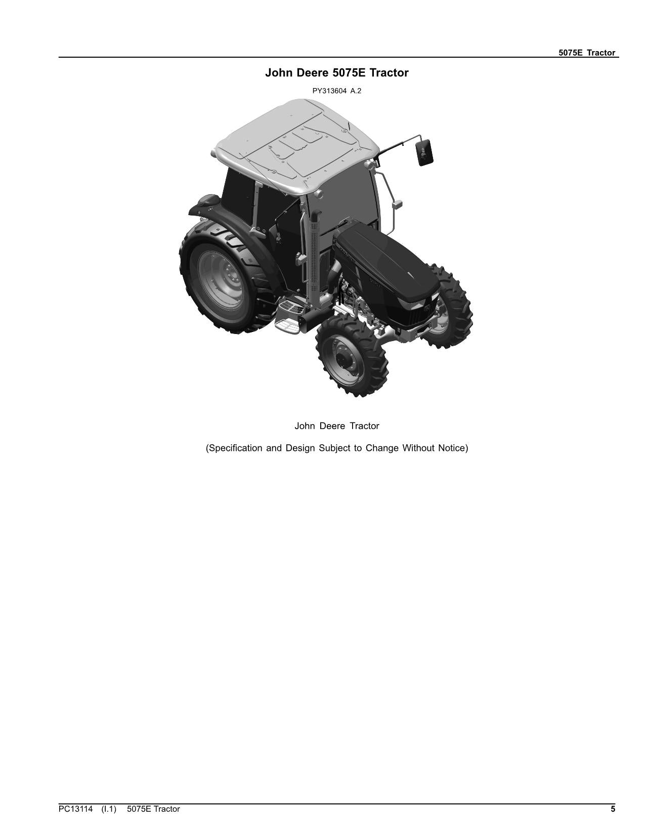 JOHN DEERE 5075E TRAKTOR ERSATZTEILKATALOG HANDBUCH EUROPÄISCH PC13114