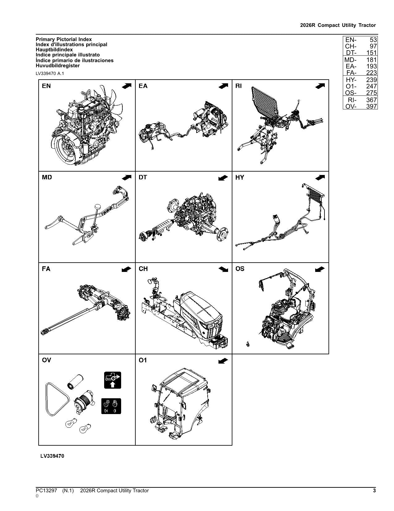 JOHN DEERE 2026R TRACTOR PARTS CATALOG MANUAL PC13297