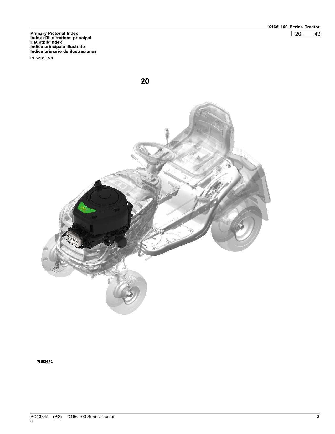 JOHN DEERE X166 TRAKTOR-TEILEKATALOGHANDBUCH