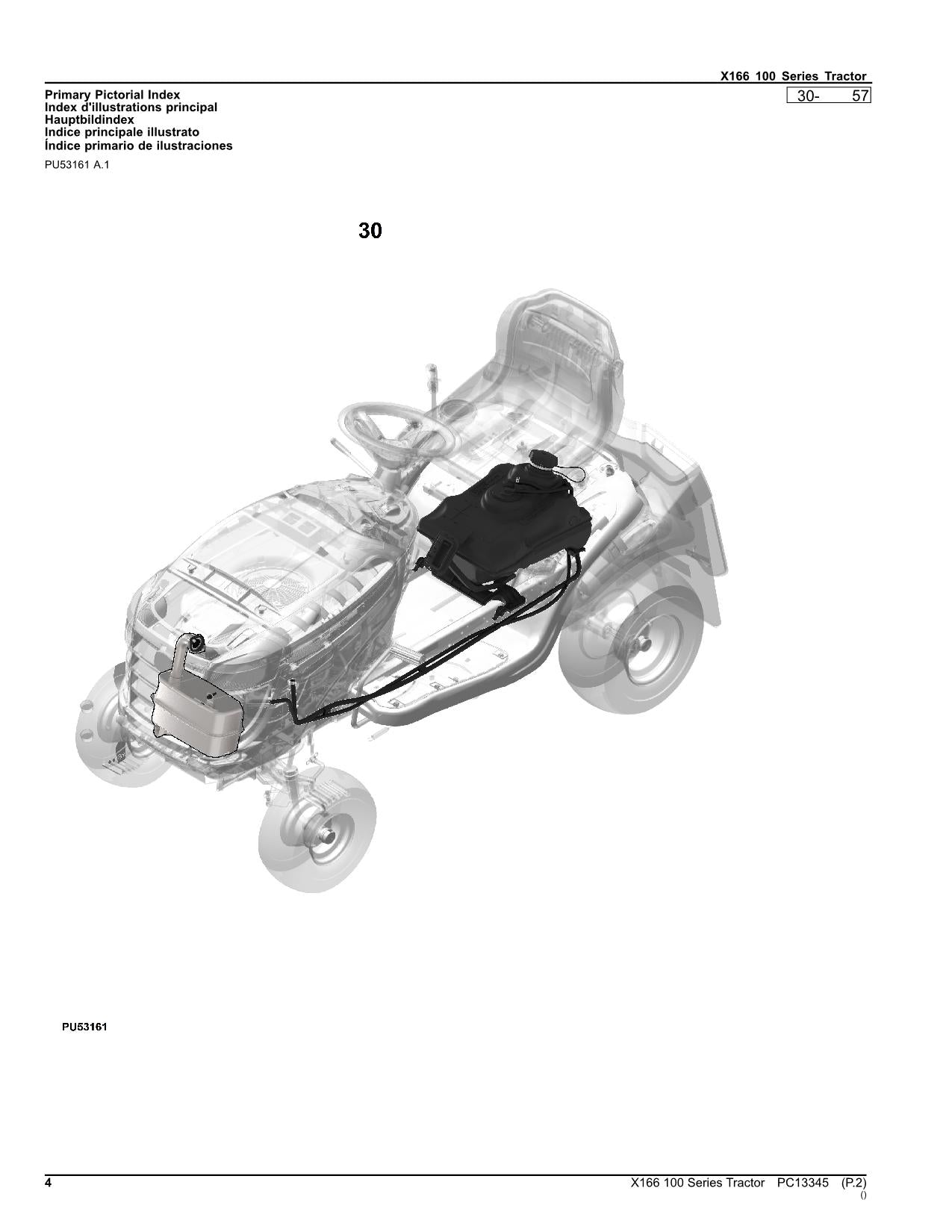 JOHN DEERE X166 TRACTOR PARTS CATALOG MANUAL