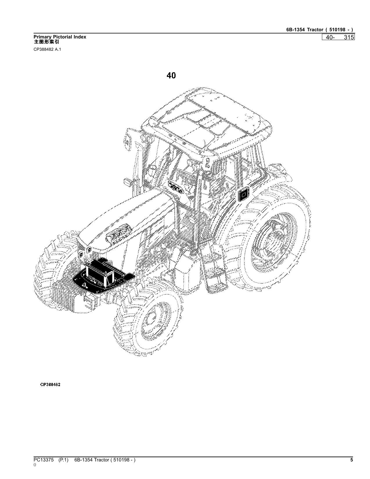 JOHN DEERE 6B-1354 TRAKTOR-TEILEKATALOGHANDBUCH Ser. 510198 -