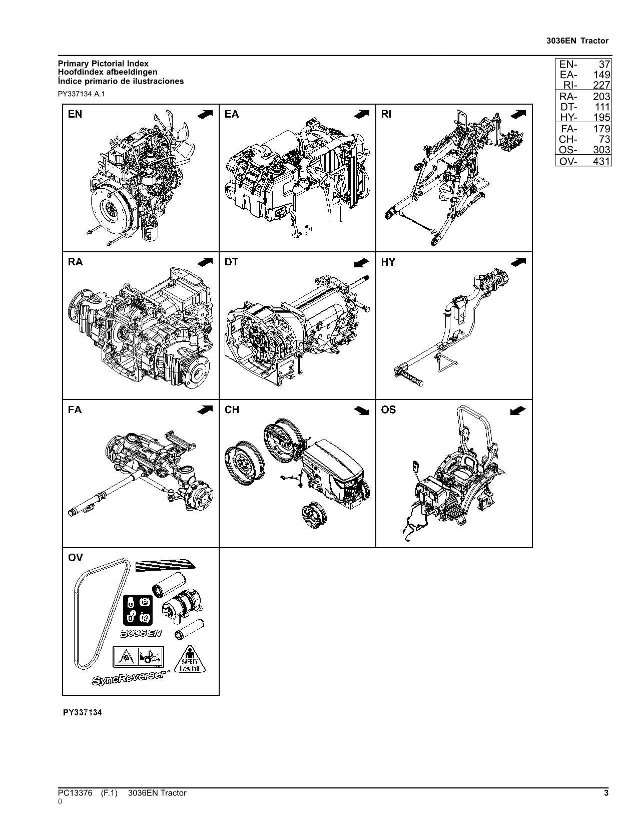 JOHN DEERE 3036EN TRACTOR PARTS CATALOG MANUAL PC13376