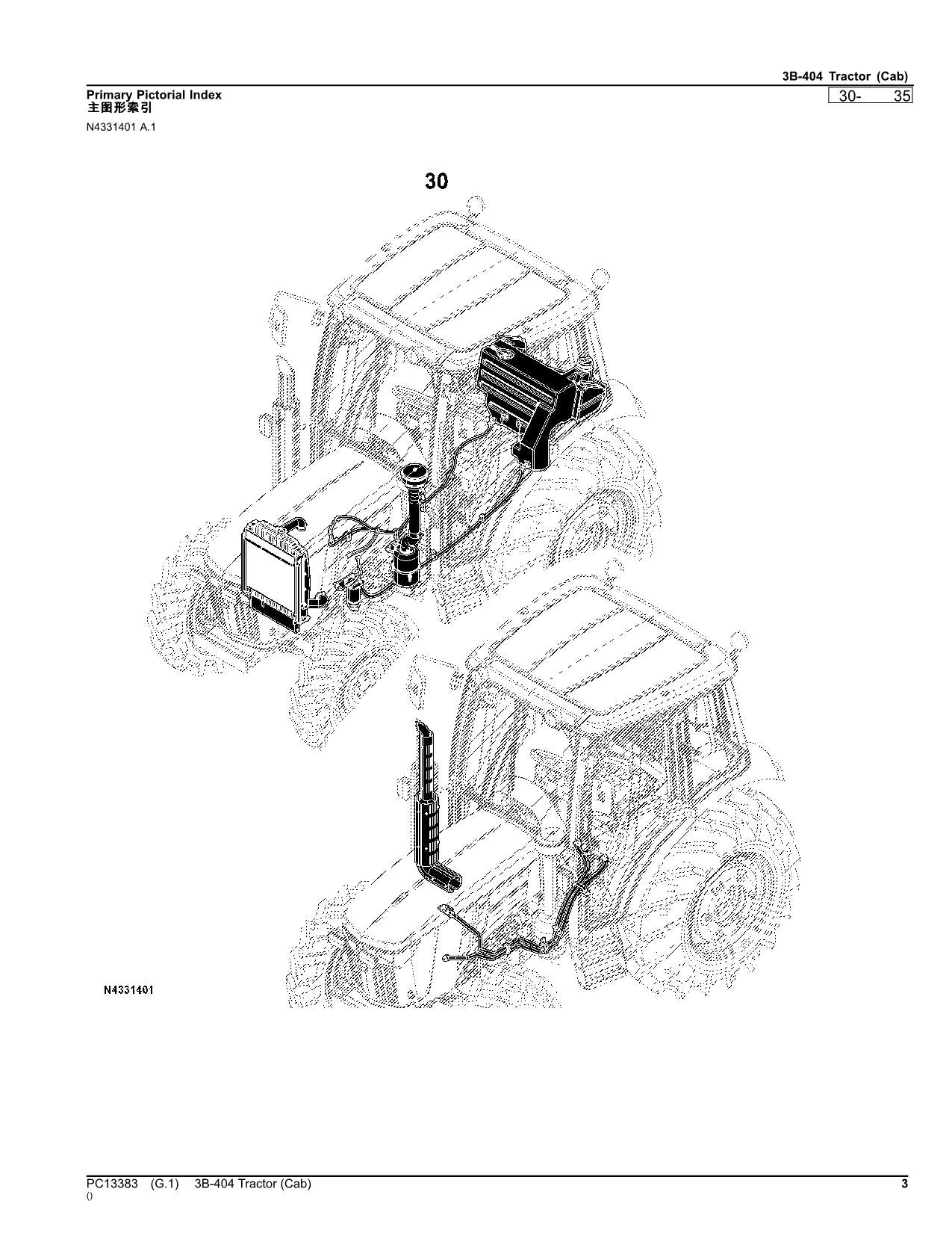 JOHN DEERE 3B-404 TRAKTOR ERSATZTEILKATALOGHANDBUCH PC13383