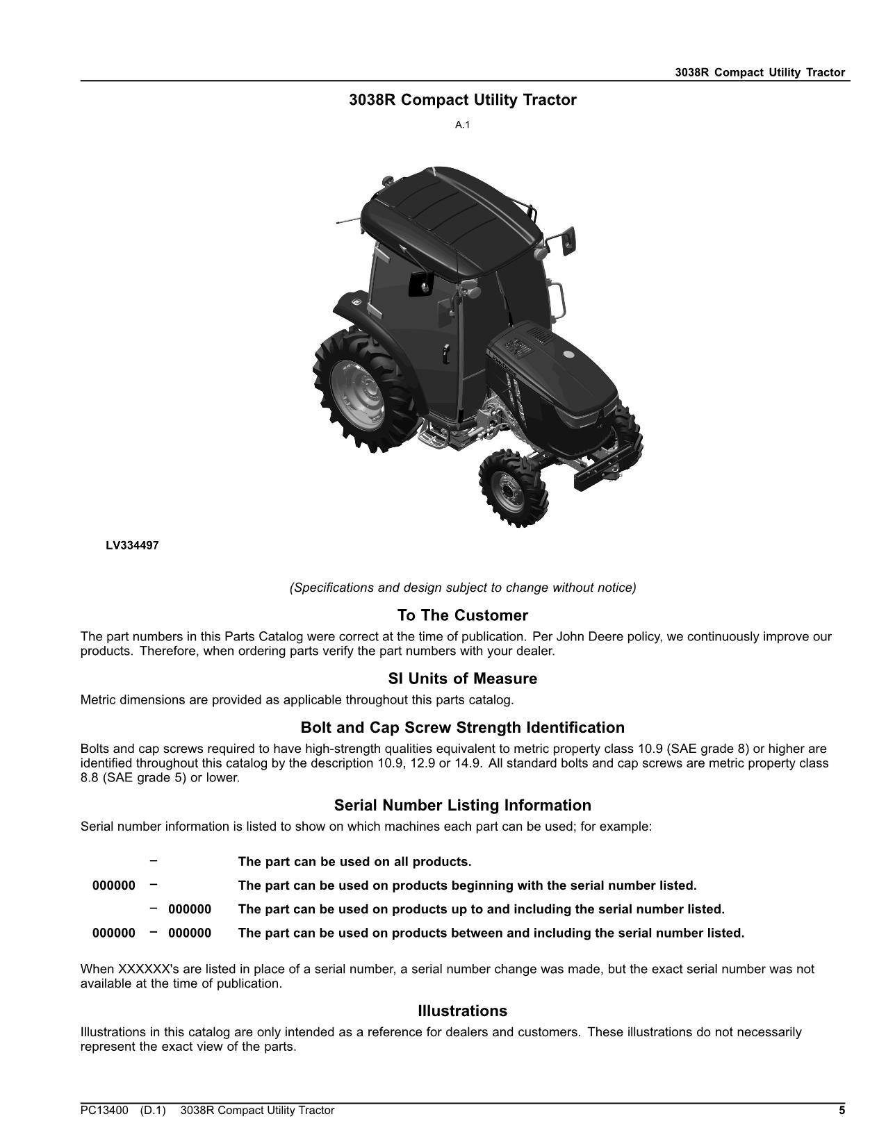 JOHN DEERE 3038R TRACTOR PARTS CATALOG MANUAL #2