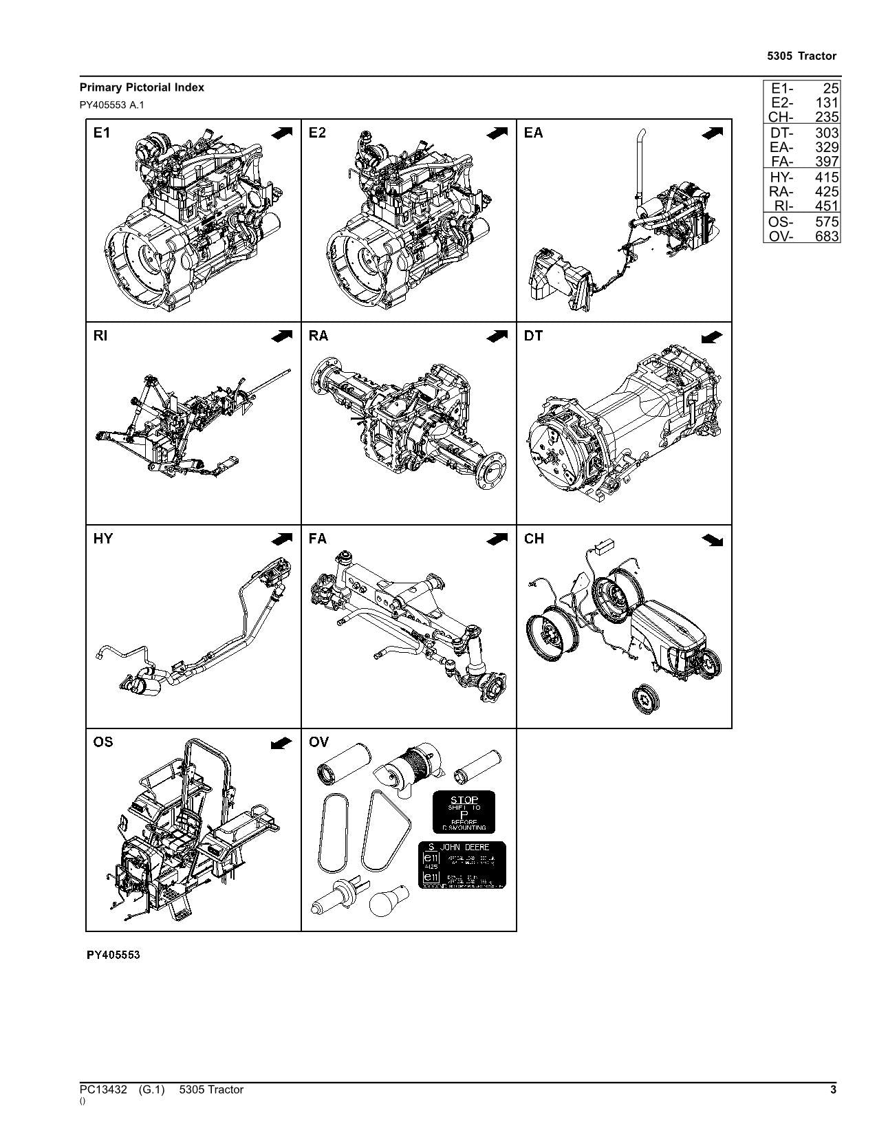 JOHN DEERE 5305 TRACTOR PARTS CATALOG MANUAL PC13432