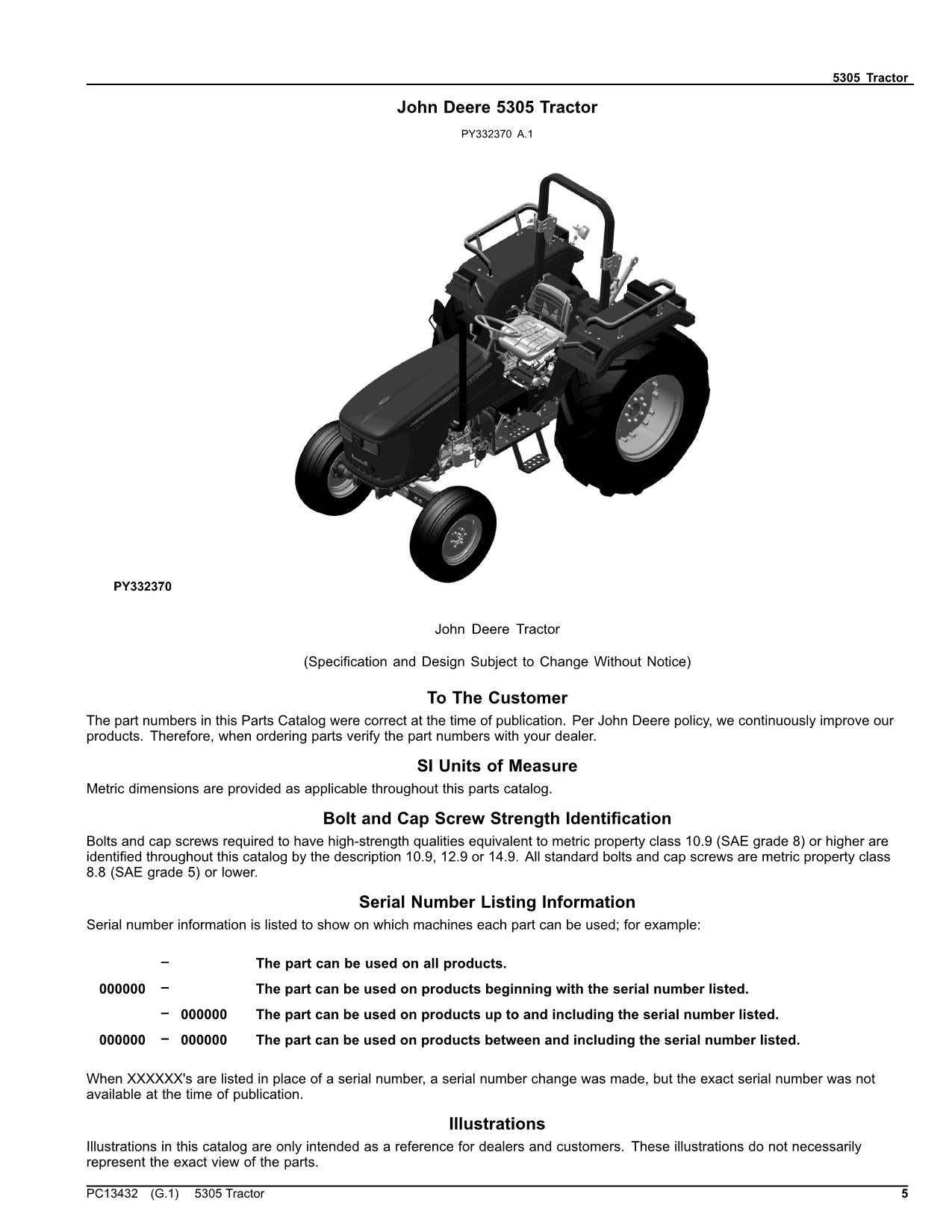 MANUEL DU CATALOGUE DES PIÈCES DU TRACTEUR JOHN DEERE 5305 PC13432