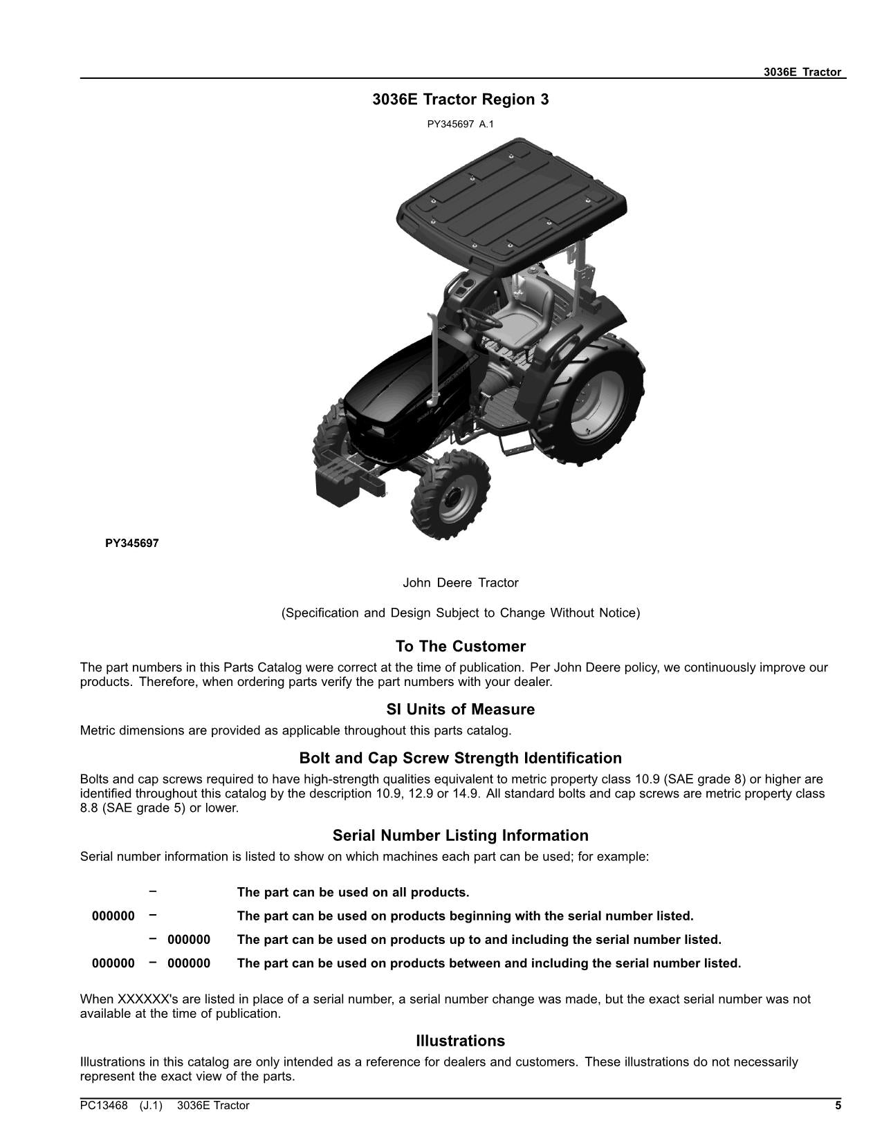 JOHN DEERE 3036E TRAKTOR ERSATZTEILKATALOGHANDBUCH PC13468