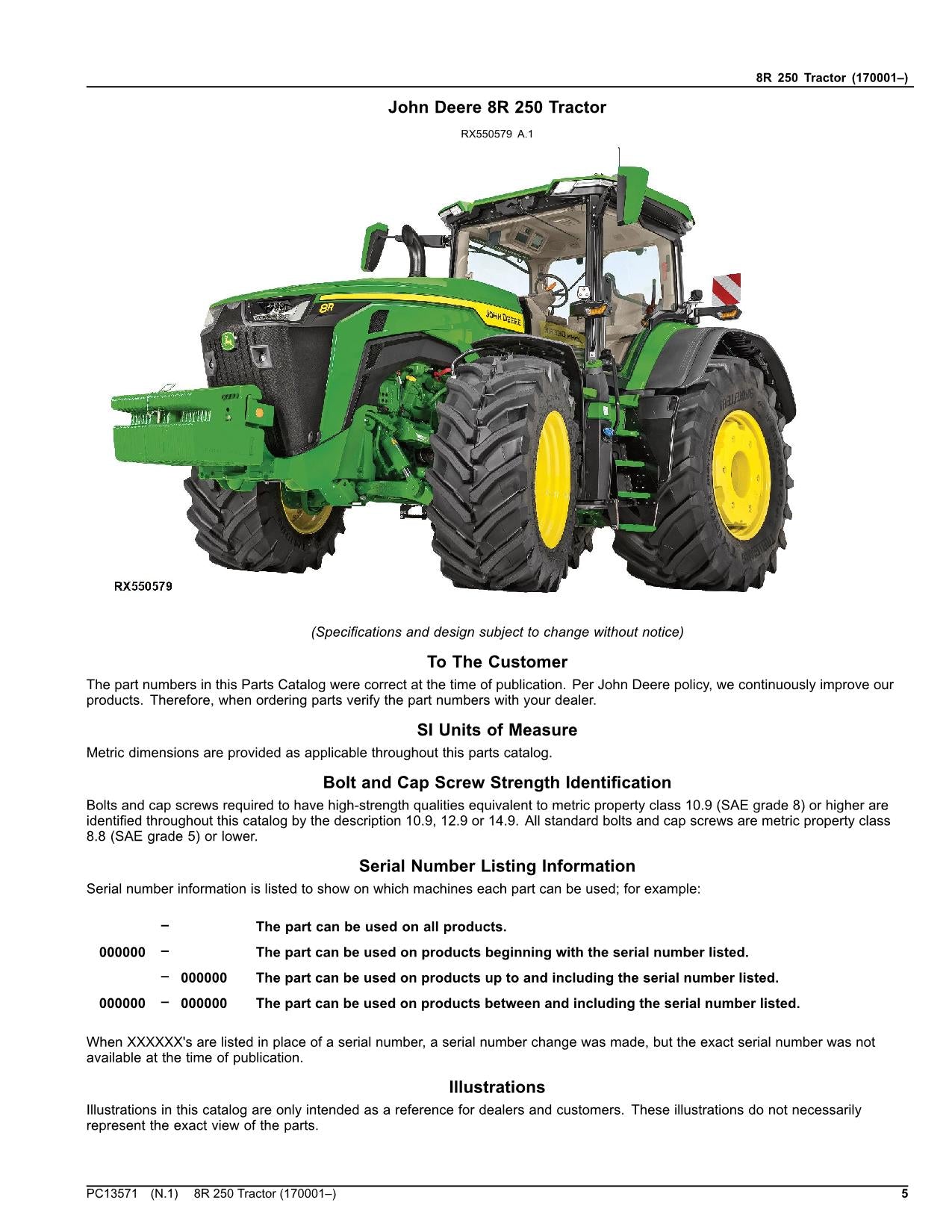 JOHN DEERE 8R 250 TRACTOR PARTS CATALOG MANUAL Worldwide