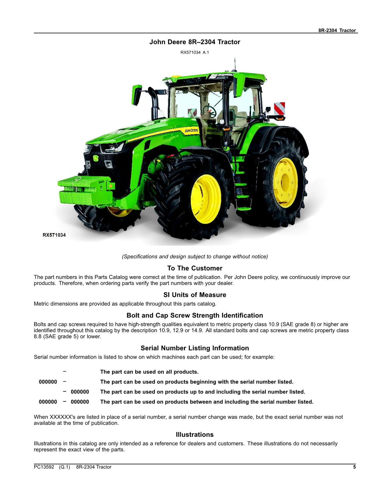 MANUEL DU CATALOGUE DES PIÈCES DU TRACTEUR JOHN DEERE 8R-2304