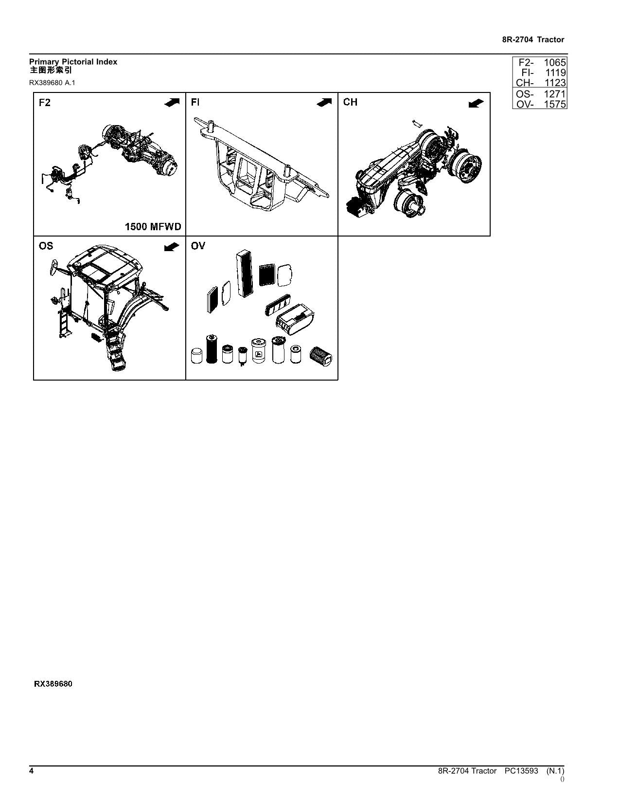 JOHN DEERE 8R-2704 TRACTOR PARTS CATALOG MANUAL