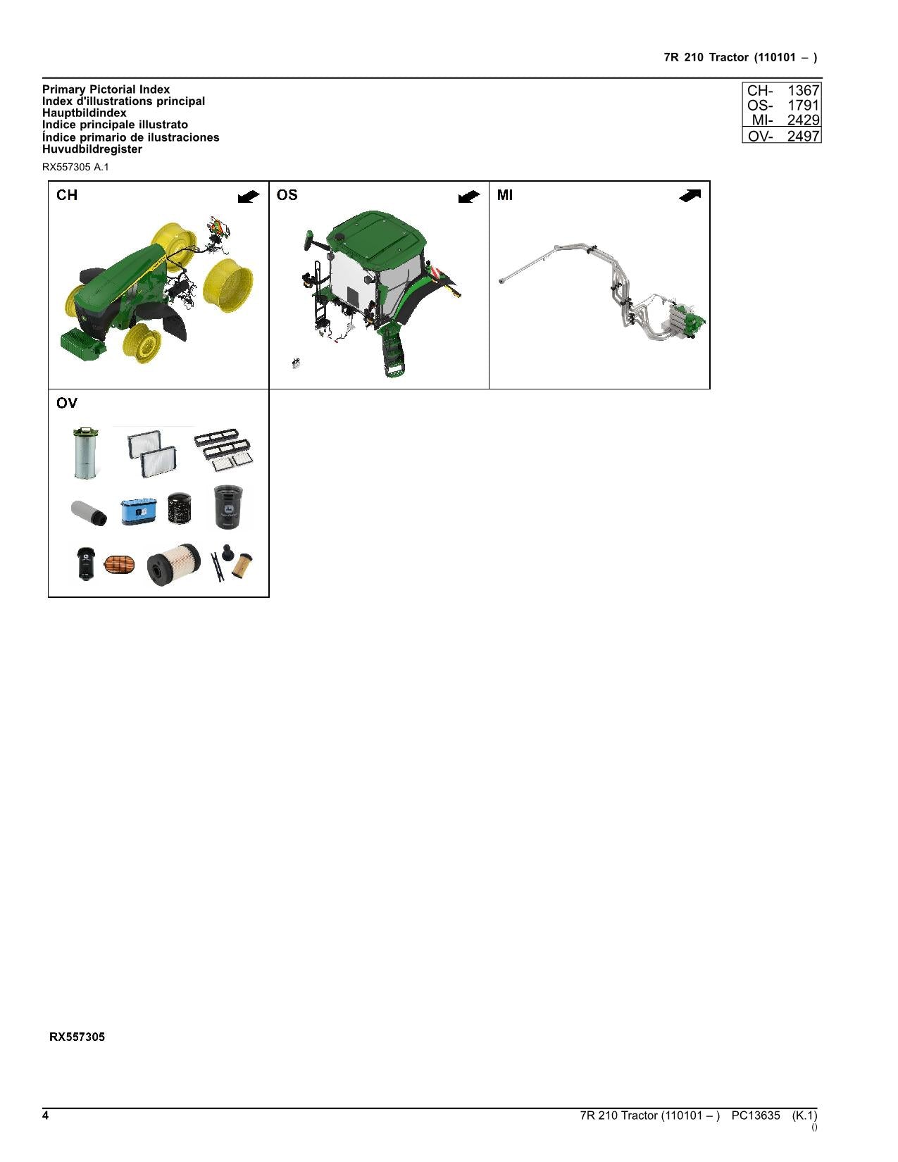 JOHN DEERE 7R 210 TRACTOR PARTS CATALOG MANUAL