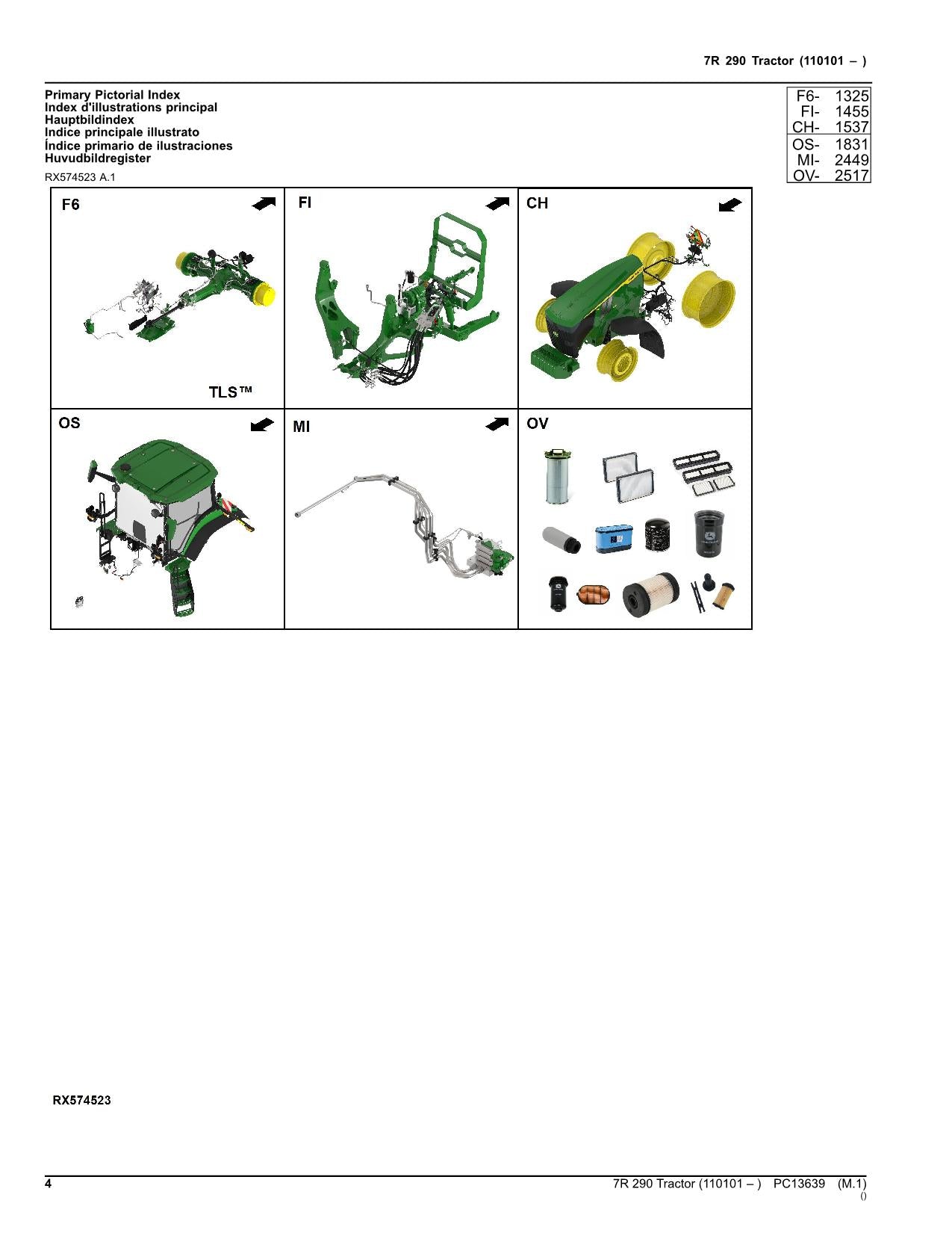 JOHN DEERE 7R 290 TRACTOR PARTS CATALOG MANUAL