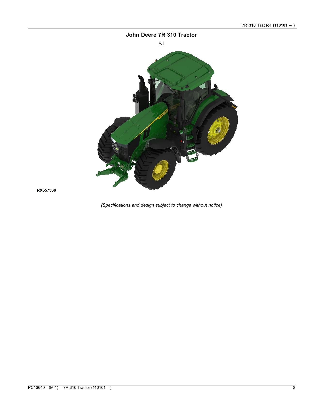 JOHN DEERE 7R 310 TRACTOR PARTS CATALOG MANUAL