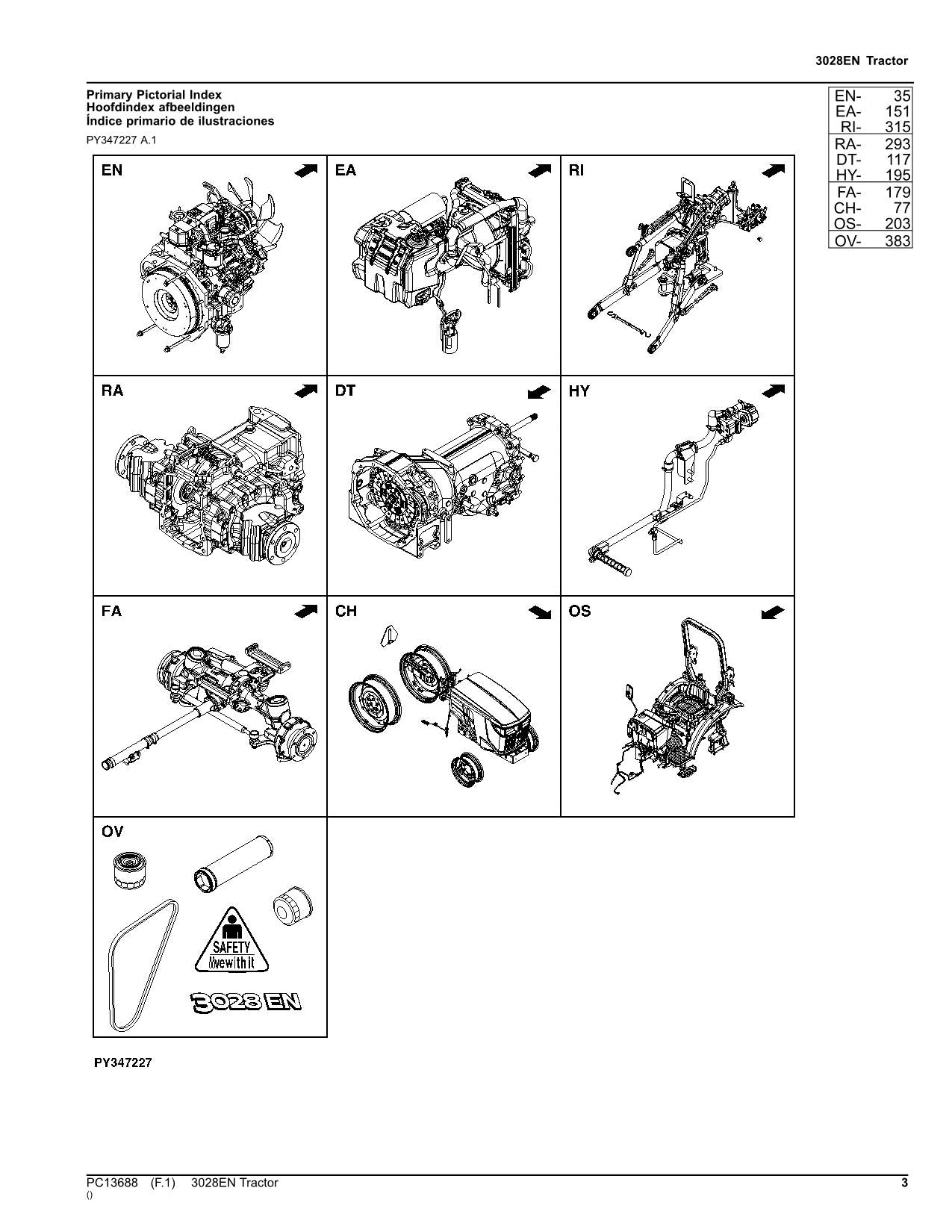 JOHN DEERE 3028EN TRACTOR PARTS CATALOG MANUAL PC13688