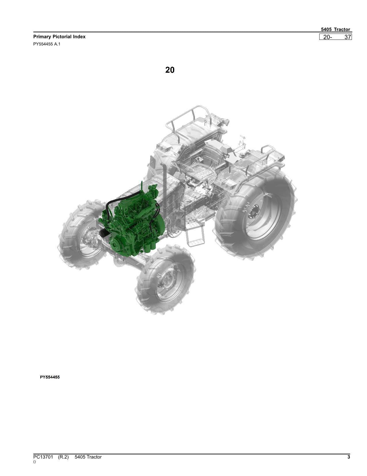 JOHN DEERE 5405 TRACTOR PARTS CATALOG MANUAL PC13701