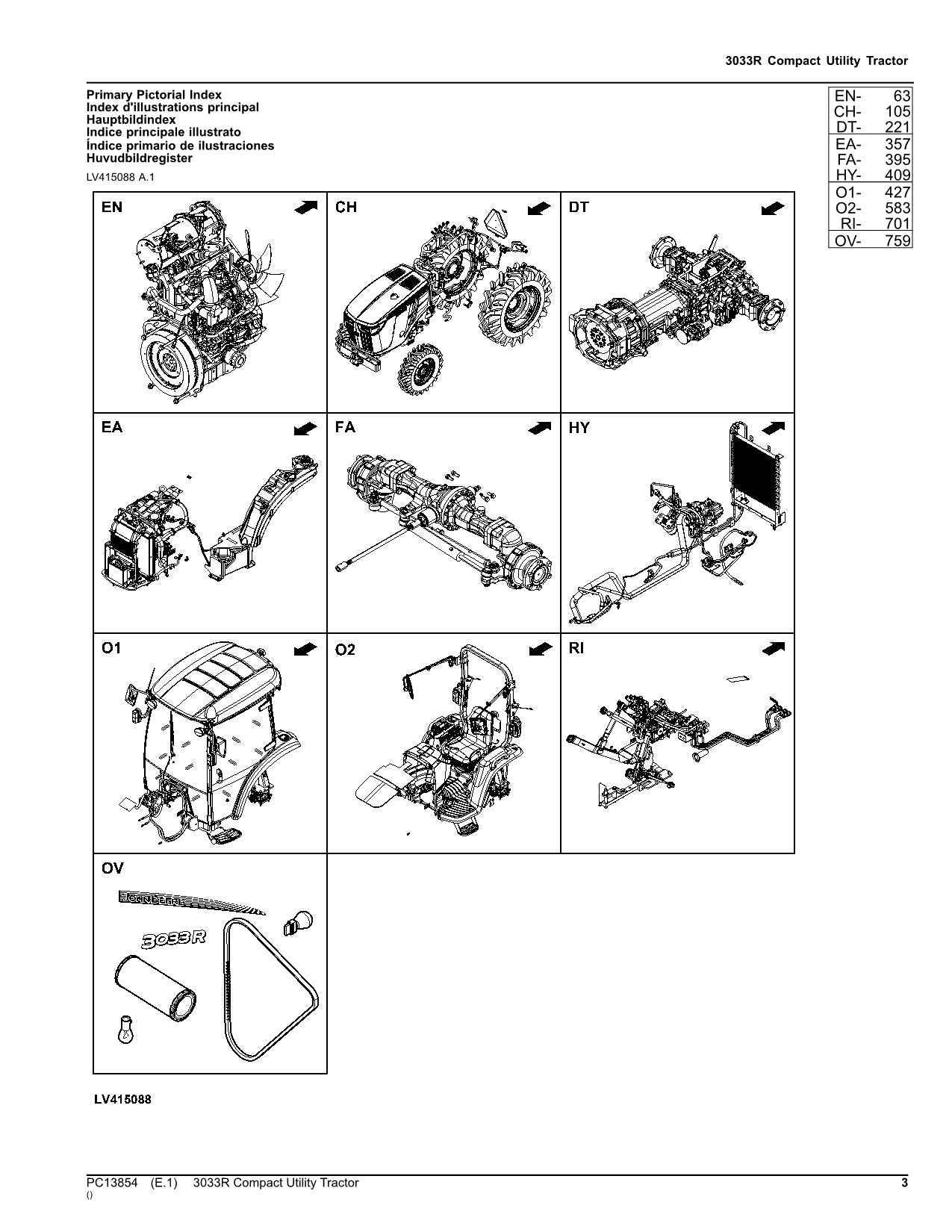 JOHN DEERE 3033R TRACTOR PARTS CATALOG MANUAL