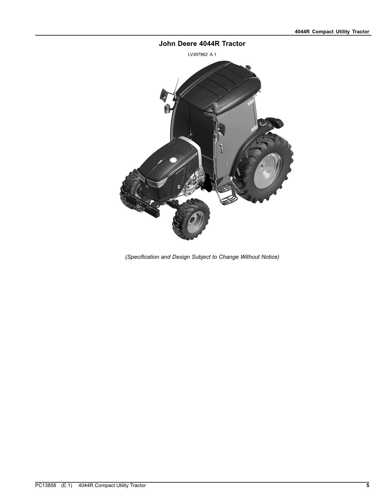 JOHN DEERE 4044R TRACTOR PARTS CATALOG MANUAL