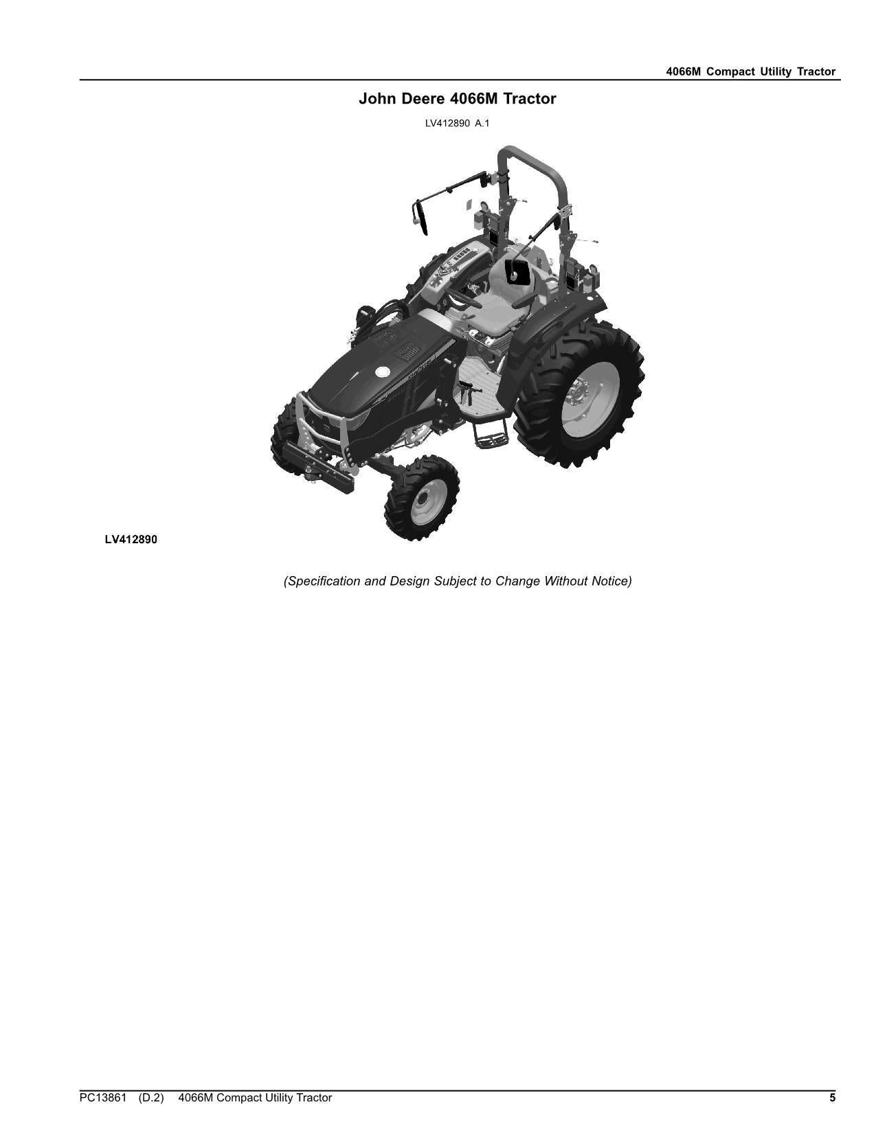 JOHN DEERE 4066M TRACTOR PARTS CATALOG MANUAL