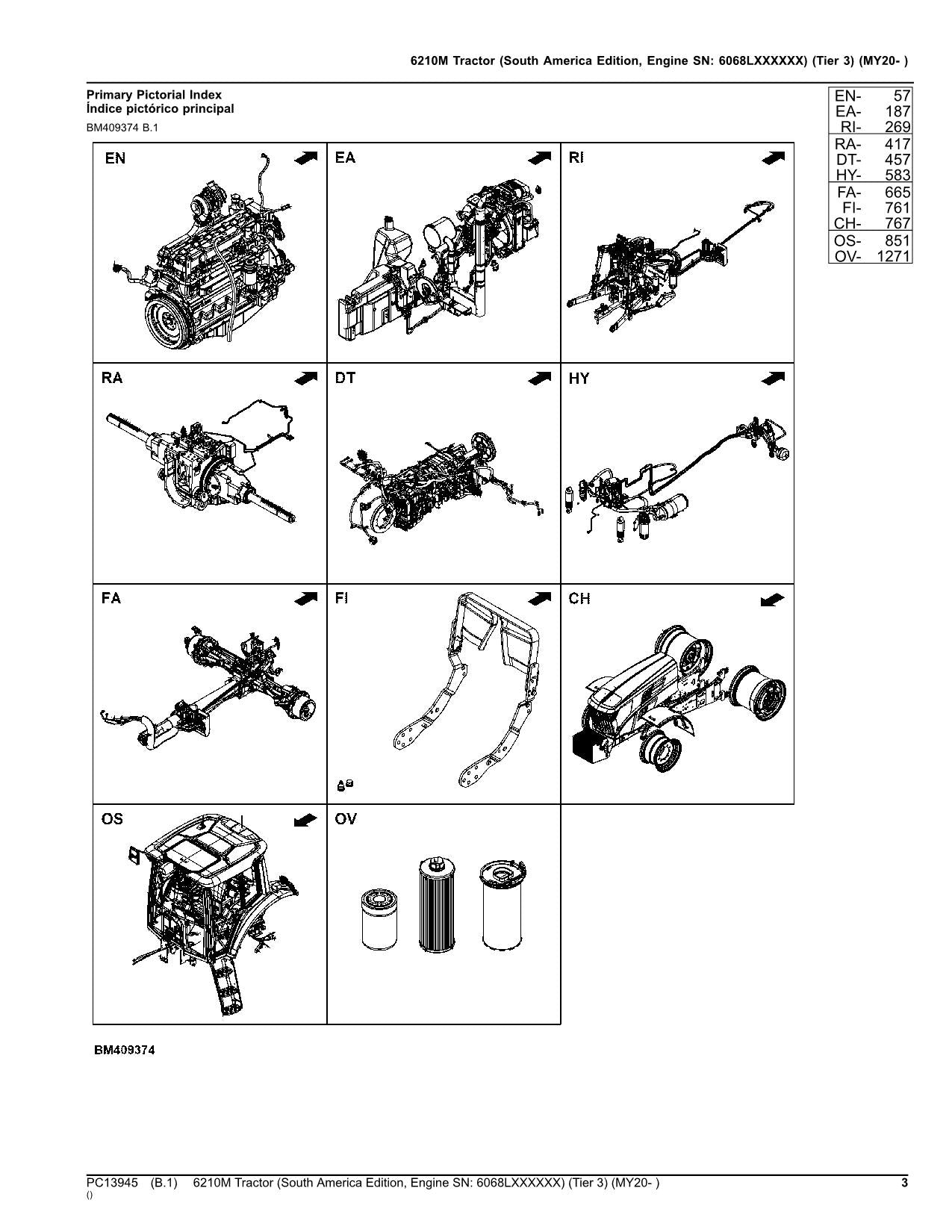 JOHN DEERE 6210M TRACTOR PARTS CATALOG MANUAL MY20- SOUTH AMERICAN EDITION