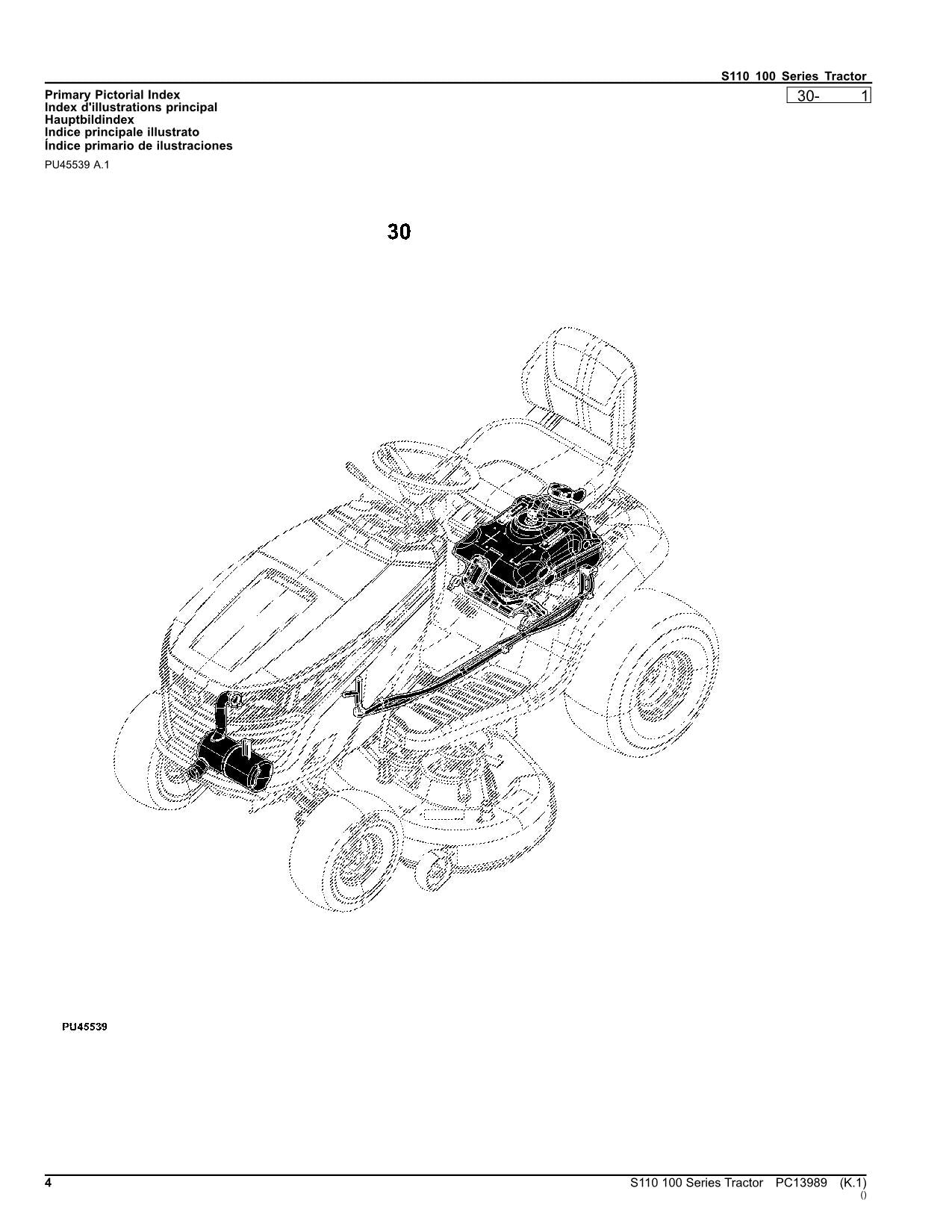 JOHN DEERE S110 TRAKTOR ERSATZTEILKATALOGHANDBUCH