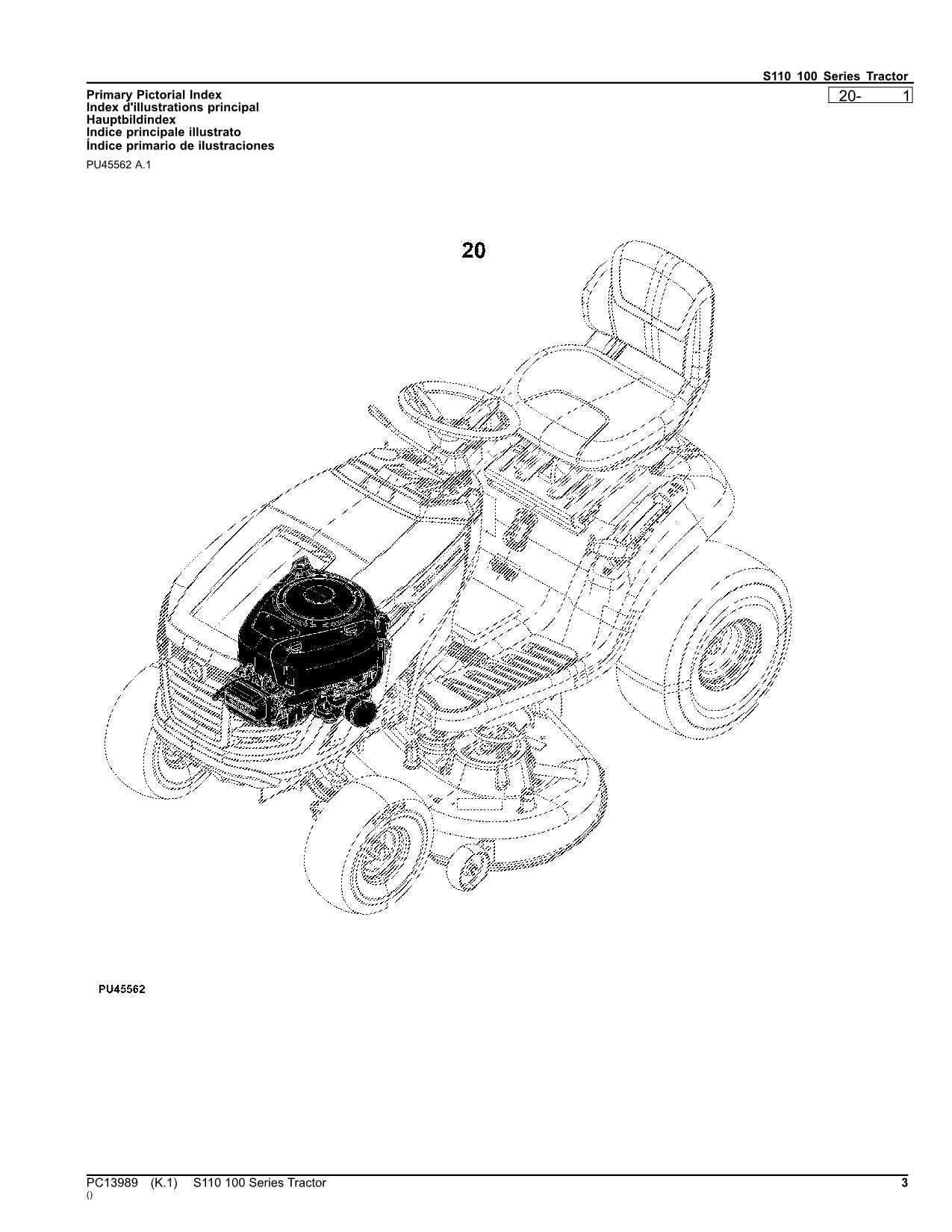 JOHN DEERE S110 TRAKTOR ERSATZTEILKATALOGHANDBUCH