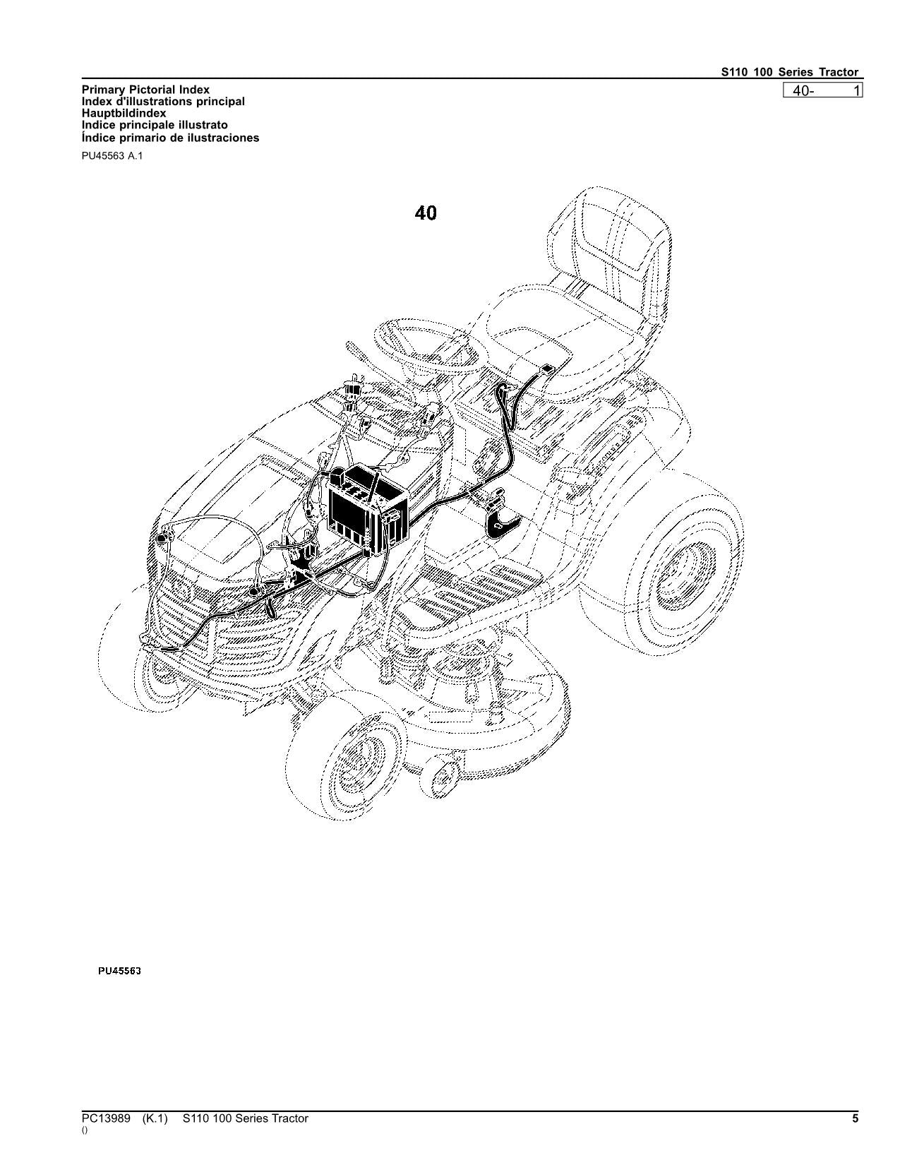 JOHN DEERE S110 TRAKTOR ERSATZTEILKATALOGHANDBUCH