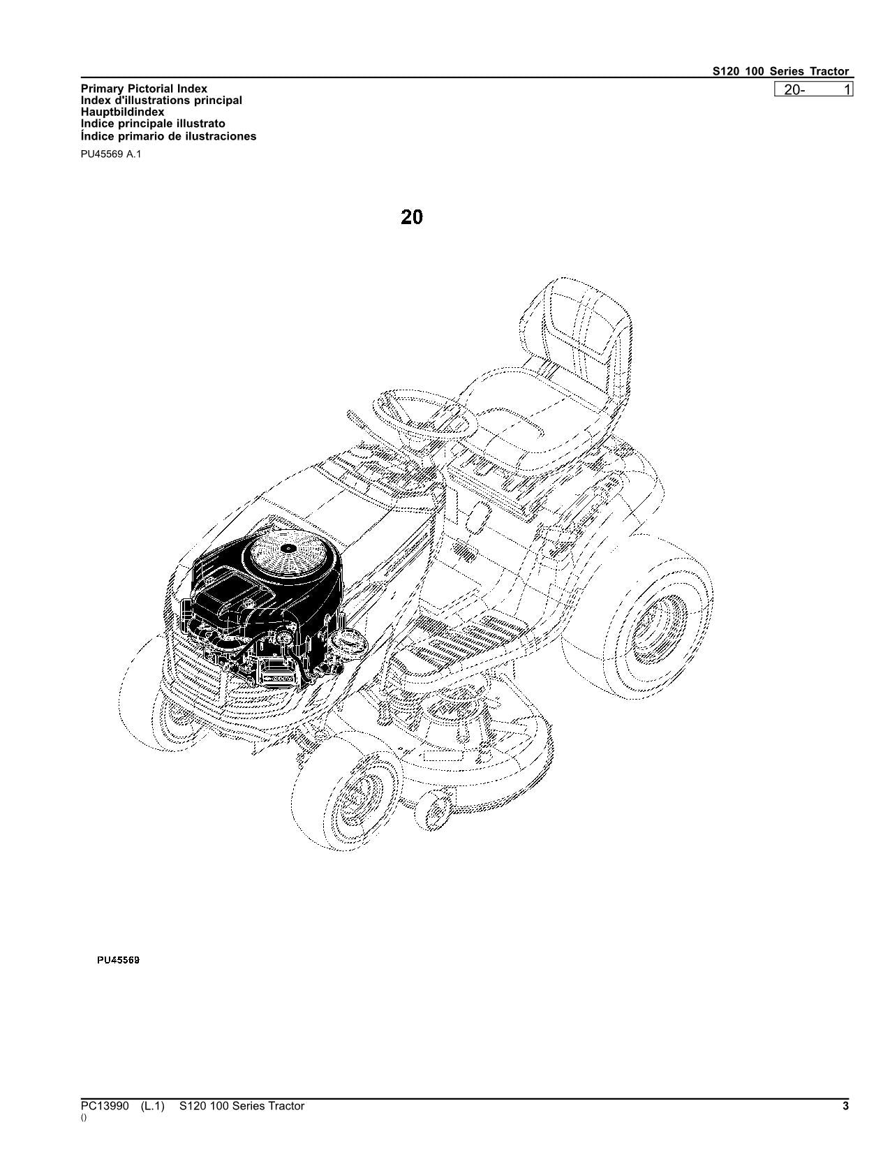 JOHN DEERE S120 TRAKTOR ERSATZTEILKATALOGHANDBUCH