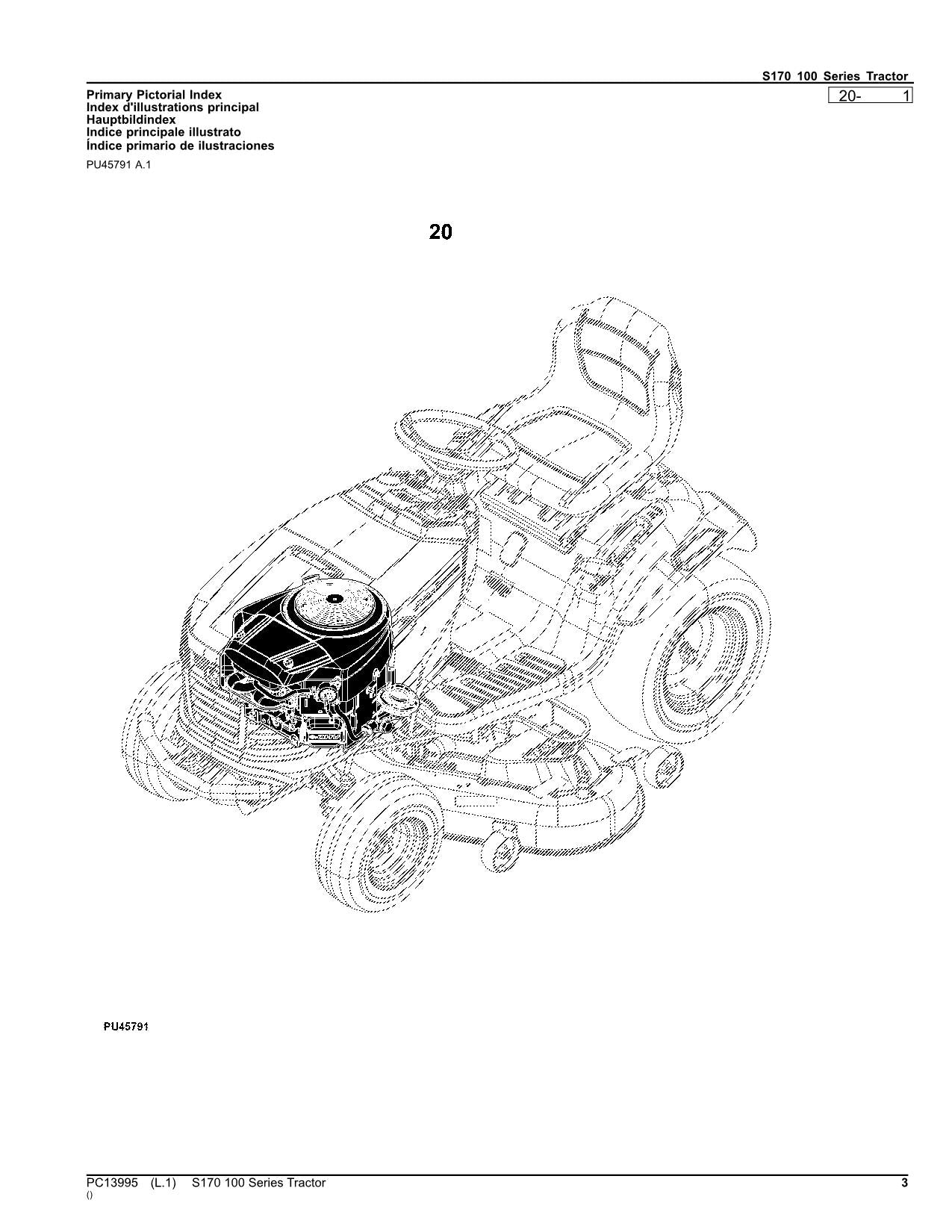 JOHN DEERE S170 TRAKTOR ERSATZTEILKATALOGHANDBUCH