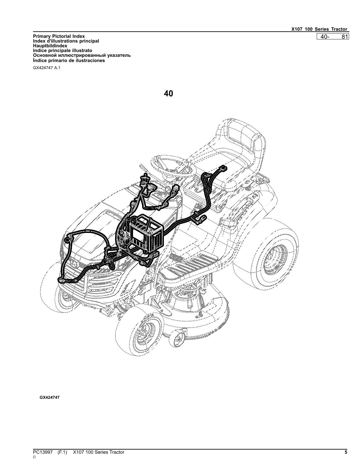 JOHN DEERE X107 TRAKTOR ERSATZTEILKATALOGHANDBUCH