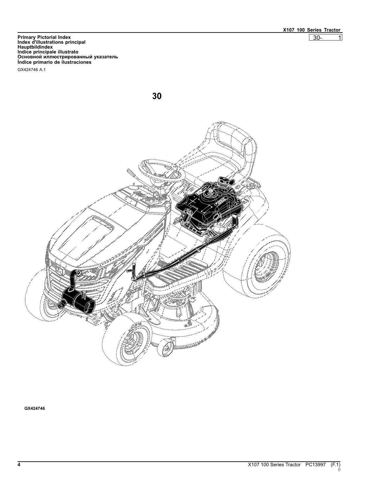 JOHN DEERE X107 TRACTOR PARTS CATALOG MANUAL