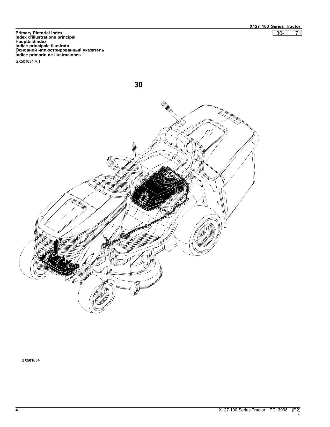 JOHN DEERE X127 TRACTOR PARTS CATALOG MANUAL