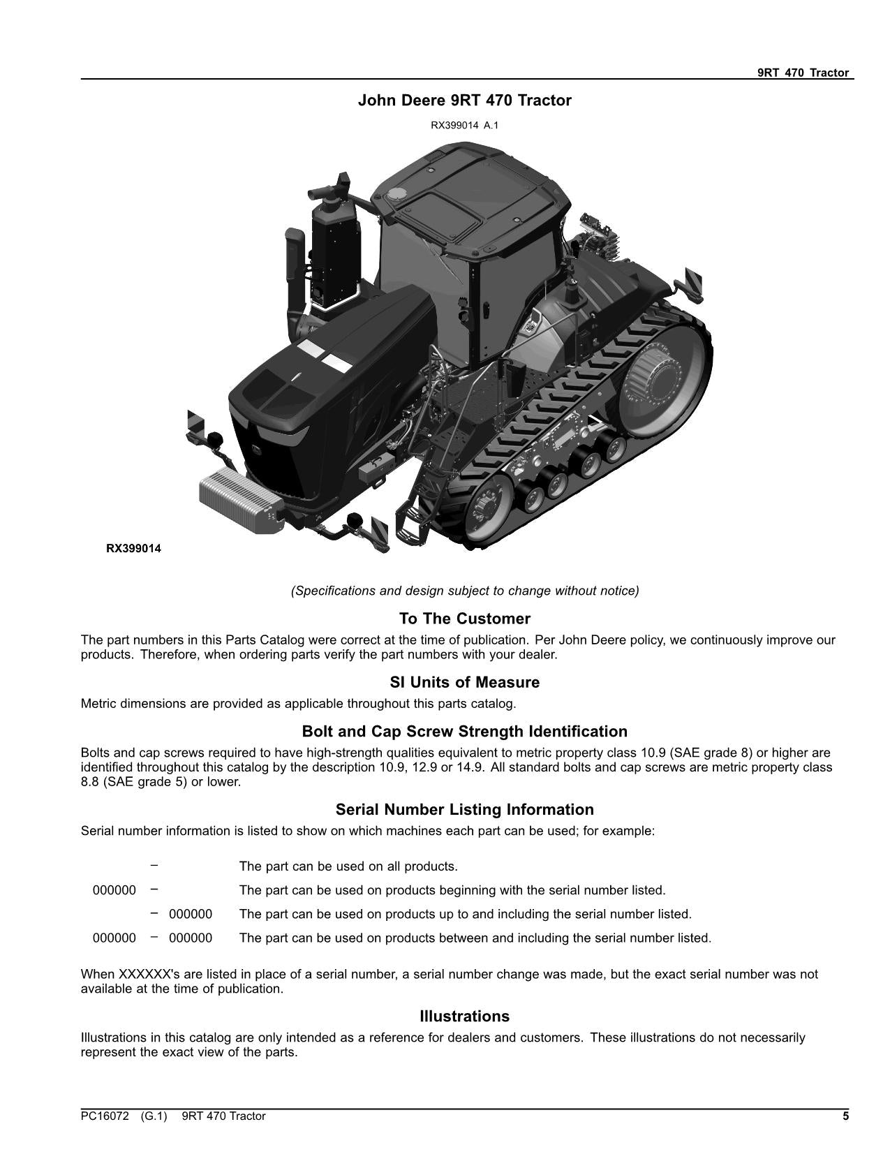 JOHN DEERE 9RT 470 TRAKTOR ERSATZTEILKATALOGHANDBUCH