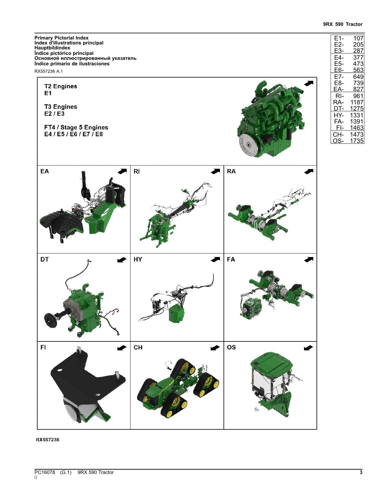 JOHN DEERE 9RX 590 TRACTOR PARTS CATALOG MANUAL