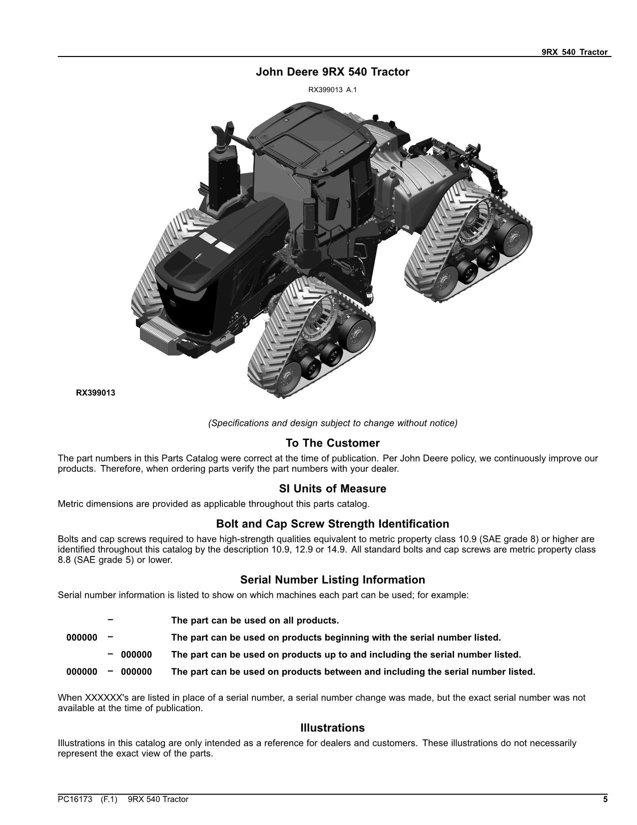 JOHN DEERE 9RX 540 TRAKTOR ERSATZTEILKATALOGHANDBUCH