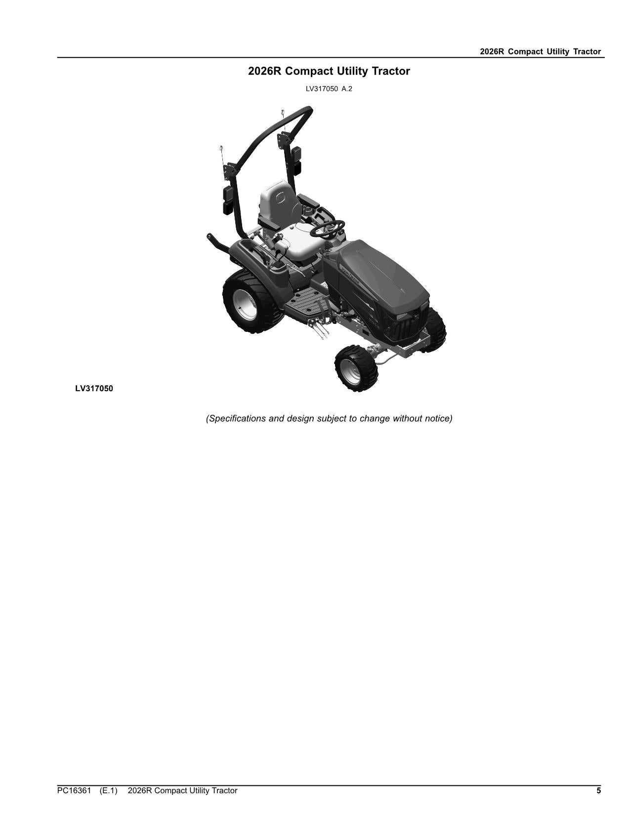 JOHN DEERE 2026R TRAKTOR ERSATZTEILKATALOGHANDBUCH PC16361