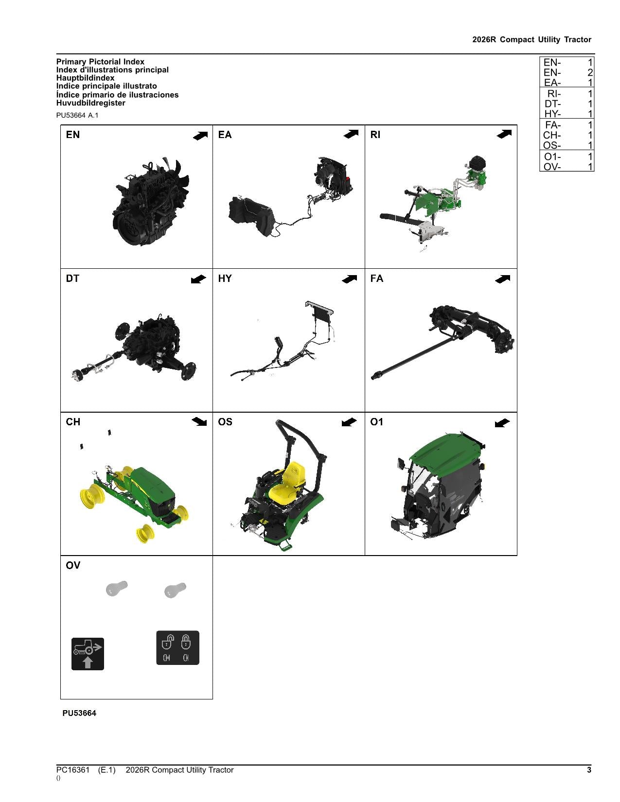 JOHN DEERE 2026R TRACTOR PARTS CATALOG MANUAL PC16361