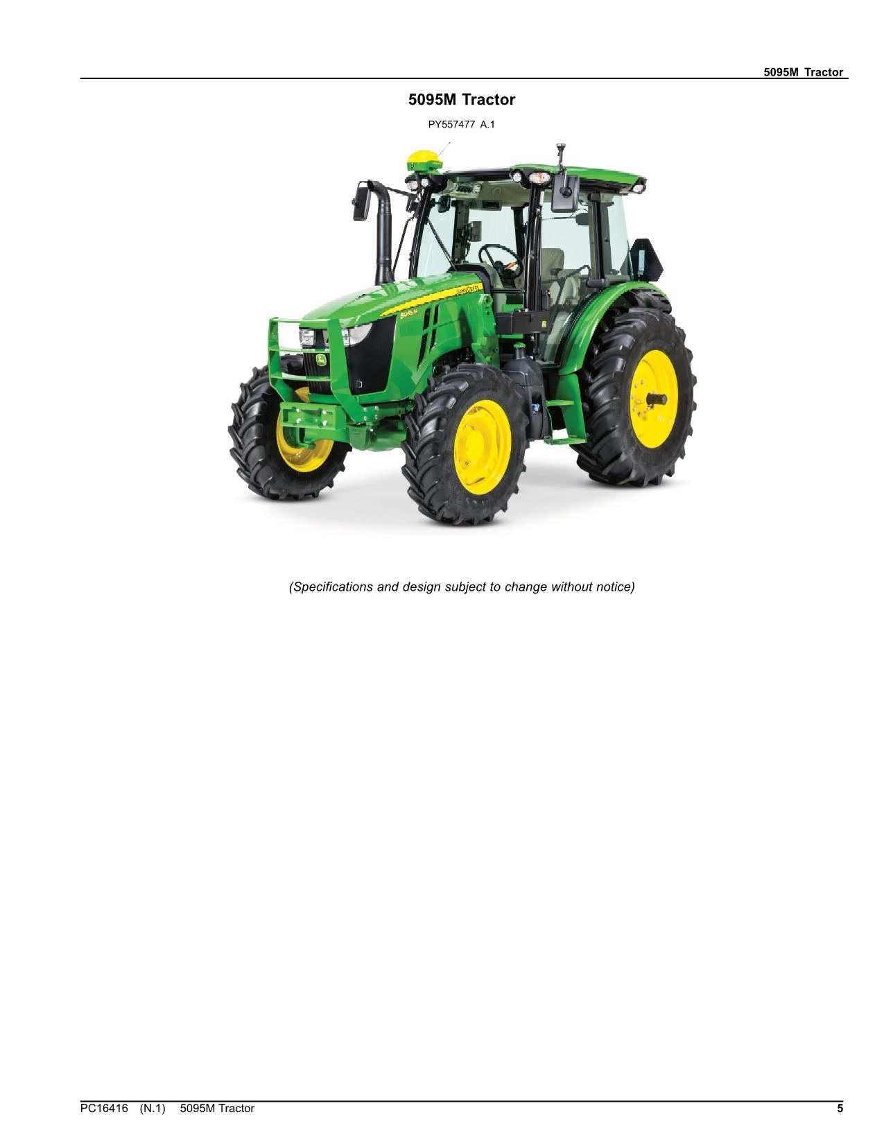 JOHN DEERE 5095M TRACTOR PARTS CATALOG MANUAL PC16416