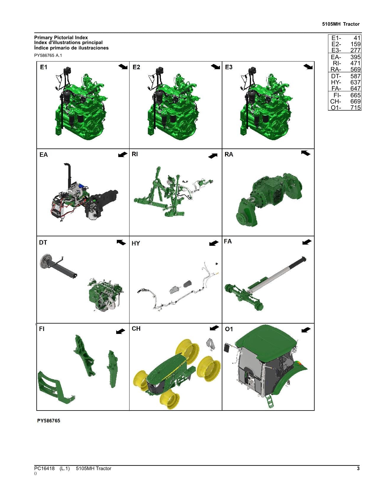 JOHN DEERE 5105MH TRACTOR PARTS CATALOG MANUAL