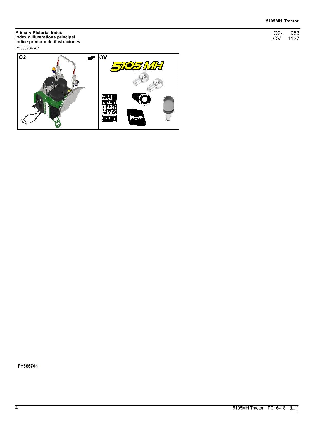 JOHN DEERE 5105MH TRACTOR PARTS CATALOG MANUAL