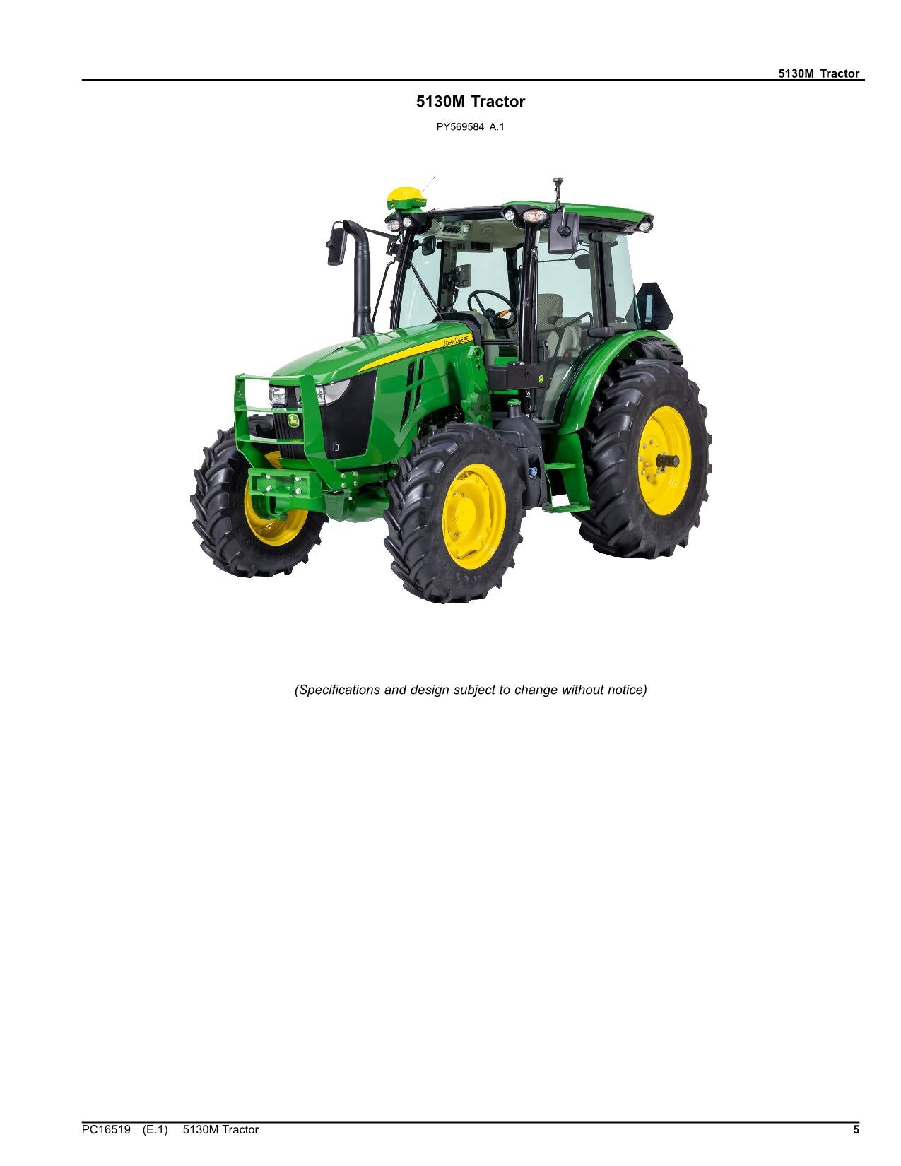 JOHN DEERE 5130M TRACTOR PARTS CATALOG MANUAL