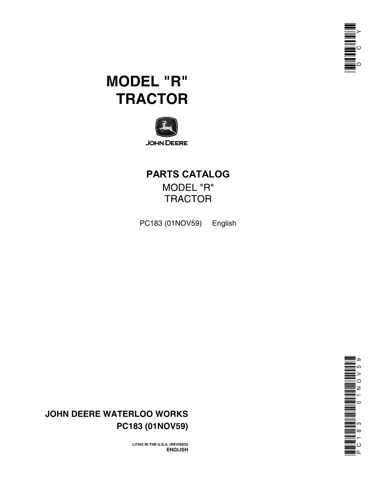 JOHN DEERE R TRACTOR PARTS CATALOG MANUAL