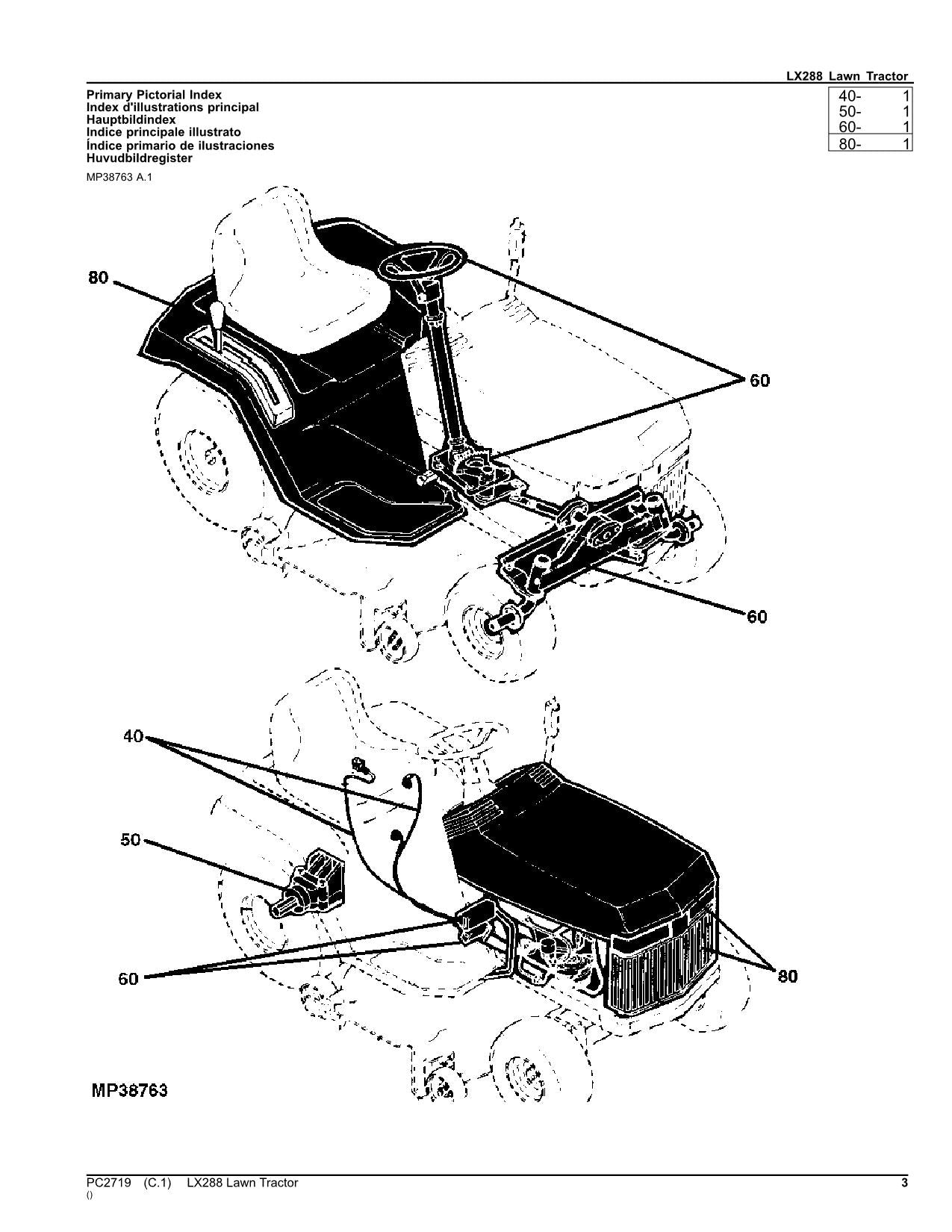 JOHN DEERE LX288 TRACTOR PARTS CATALOG MANUAL