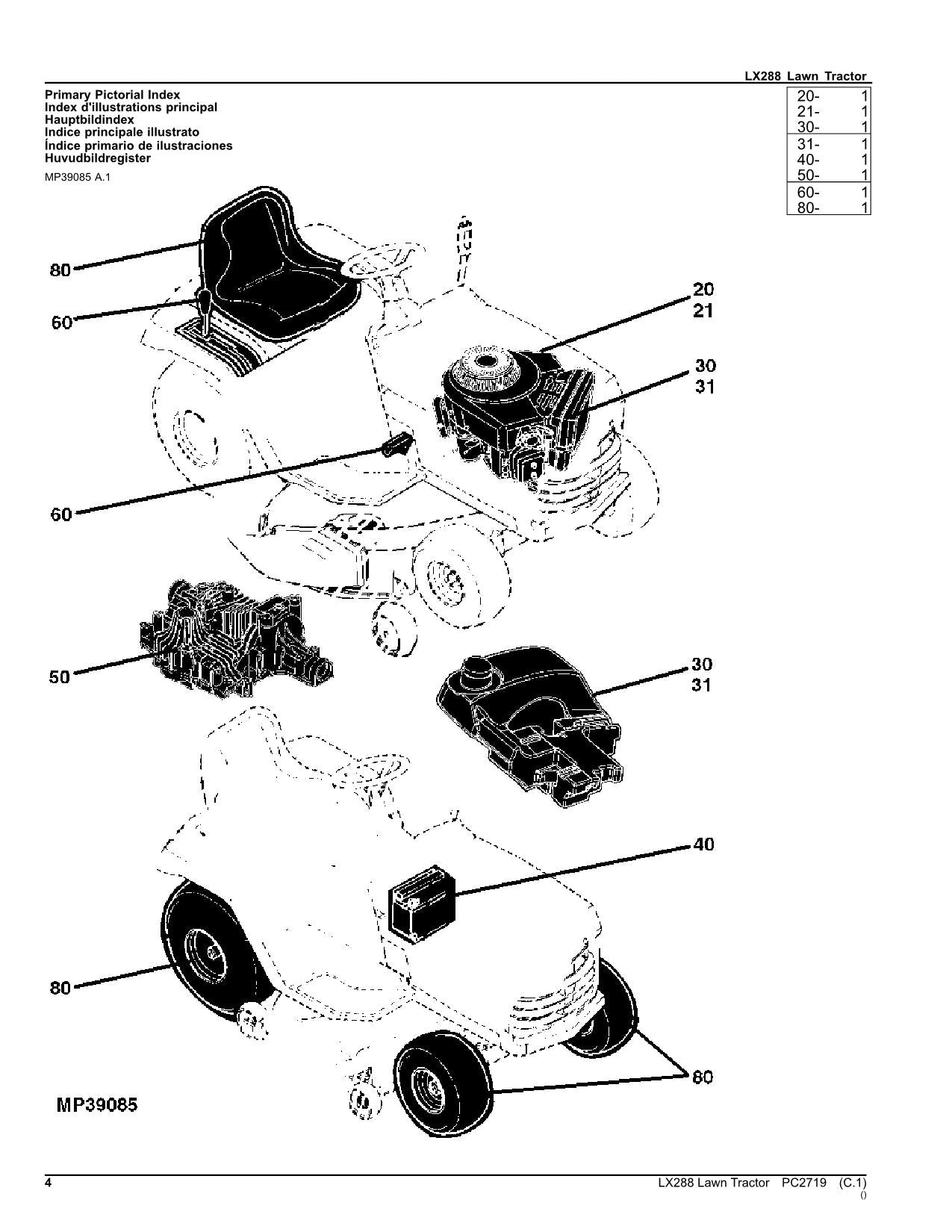 JOHN DEERE LX288 TRACTOR PARTS CATALOG MANUAL