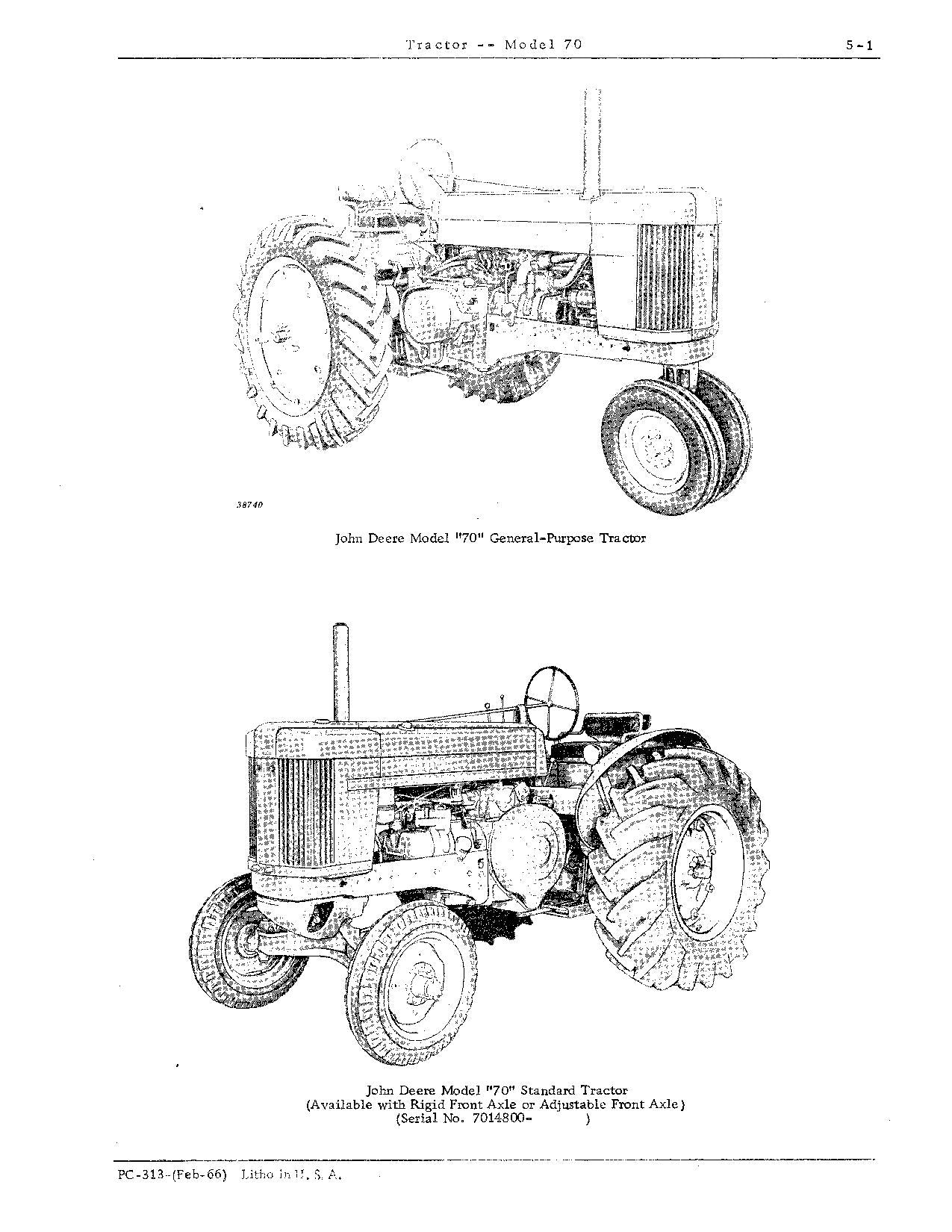 JOHN DEERE 70 TRACTOR PARTS CATALOG MANUAL PC313