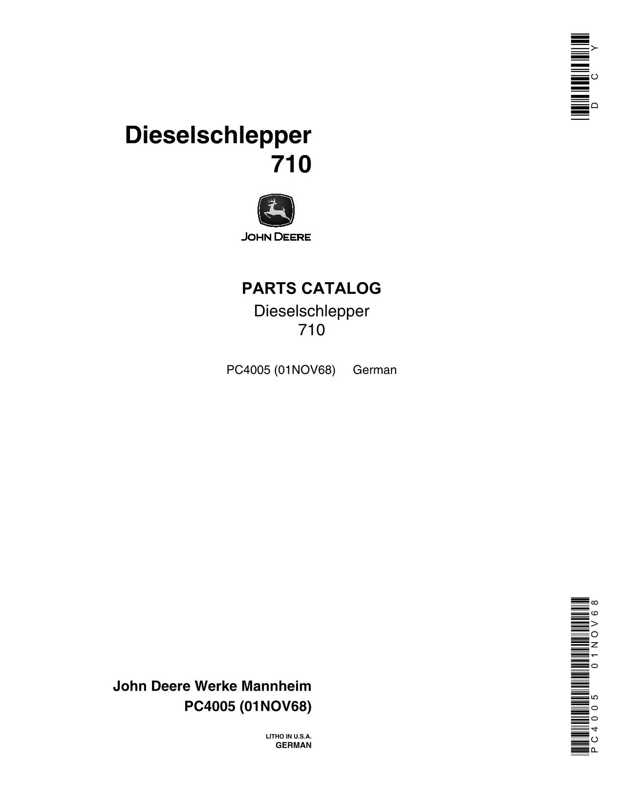 JOHN DEERE 710 TRACTOR PARTS CATALOG MANUAL