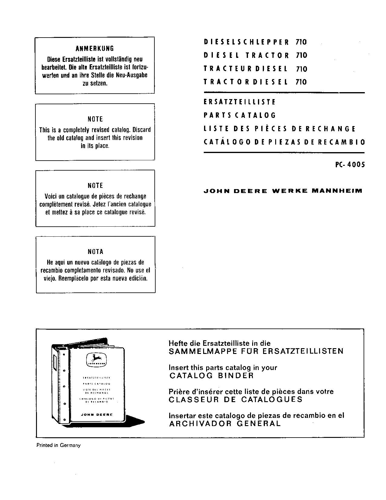 JOHN DEERE 710 TRAKTOR ERSATZTEILKATALOGHANDBUCH