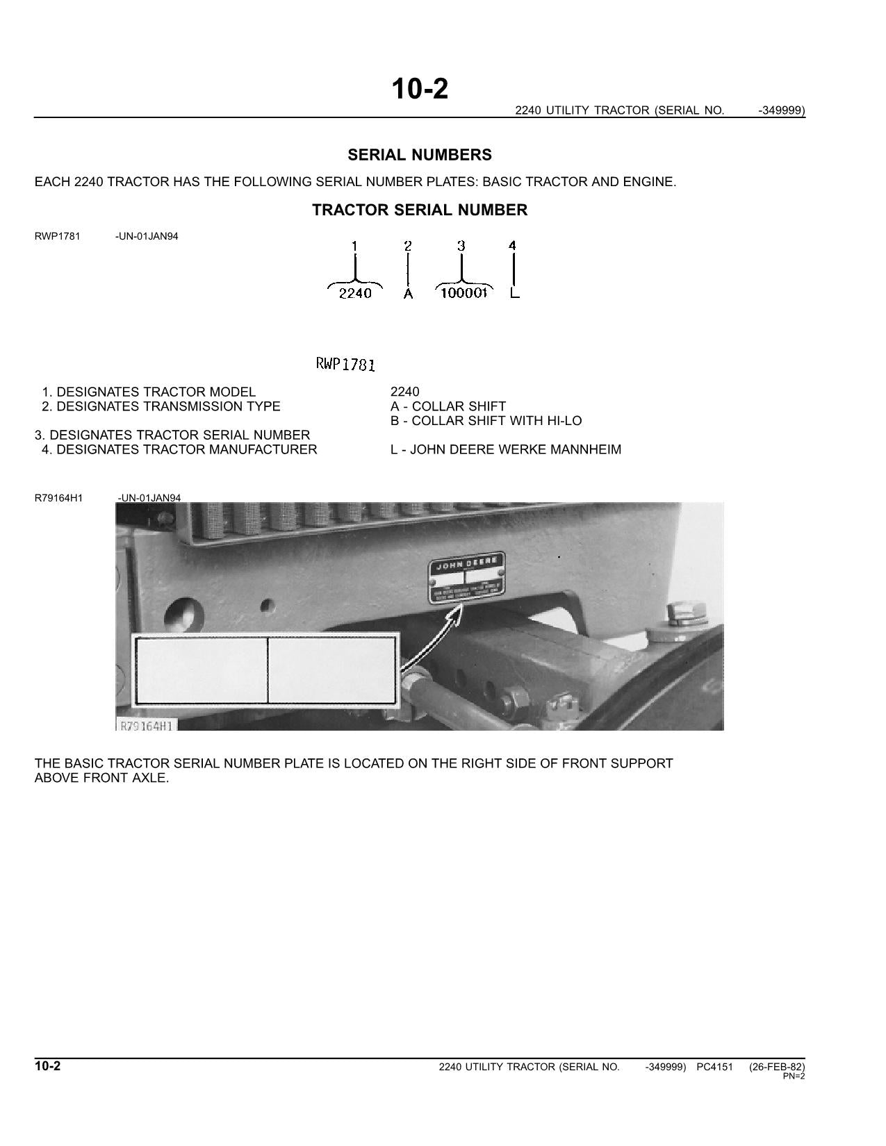 JOHN DEERE 2240 TRACTOR PARTS CATALOG MANUAL #2