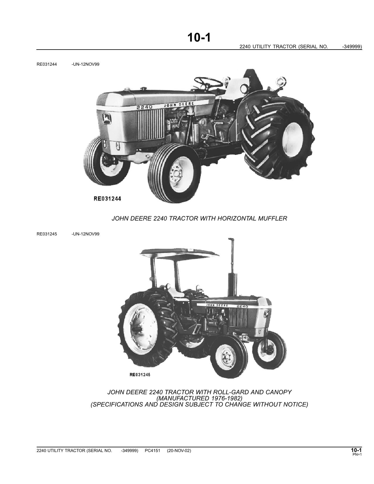 JOHN DEERE 2240 TRACTOR PARTS CATALOG MANUAL #2