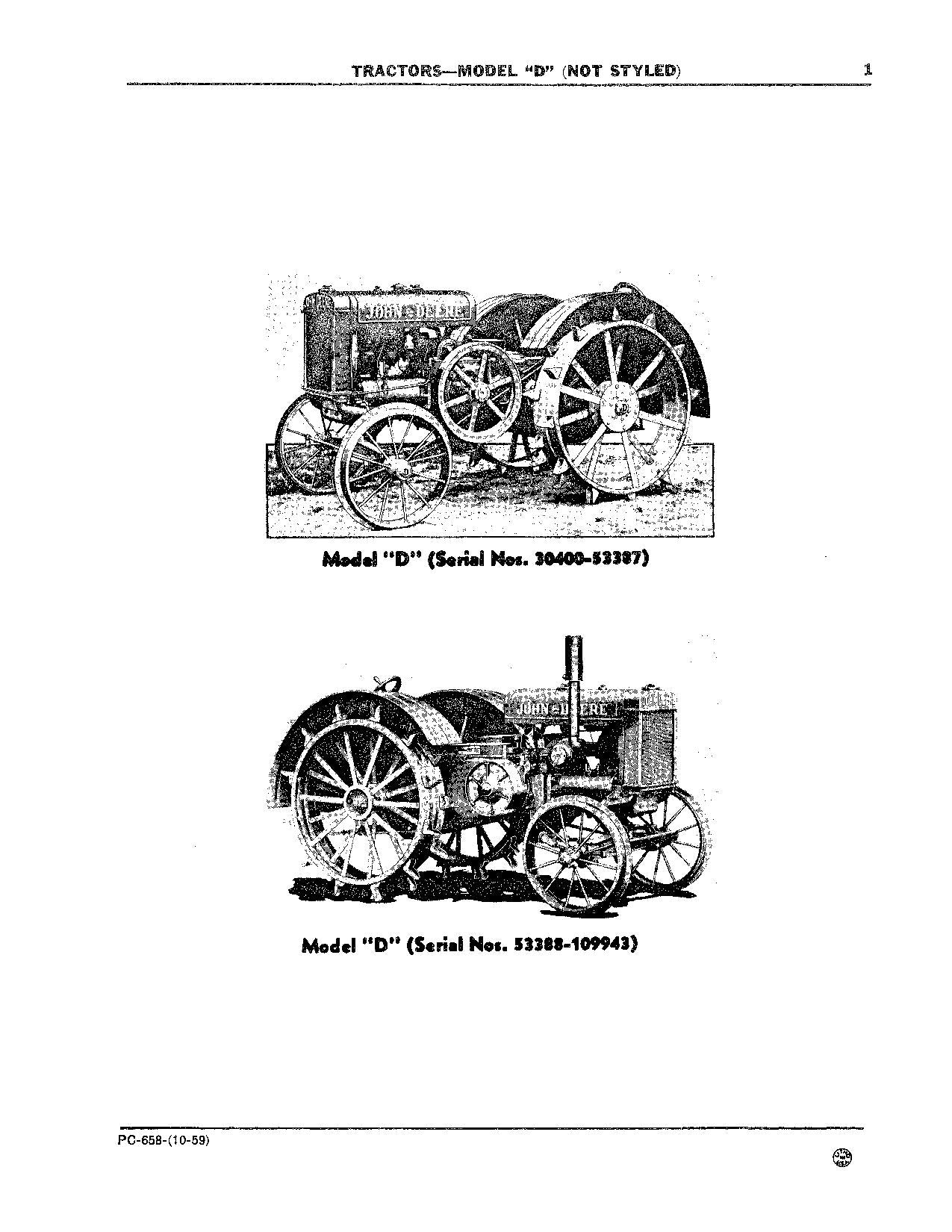 JOHN DEERE D DI TRACTOR PARTS CATALOG MANUAL