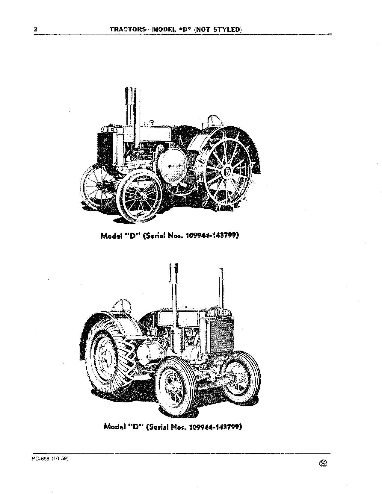 JOHN DEERE D DI TRACTOR PARTS CATALOG MANUAL